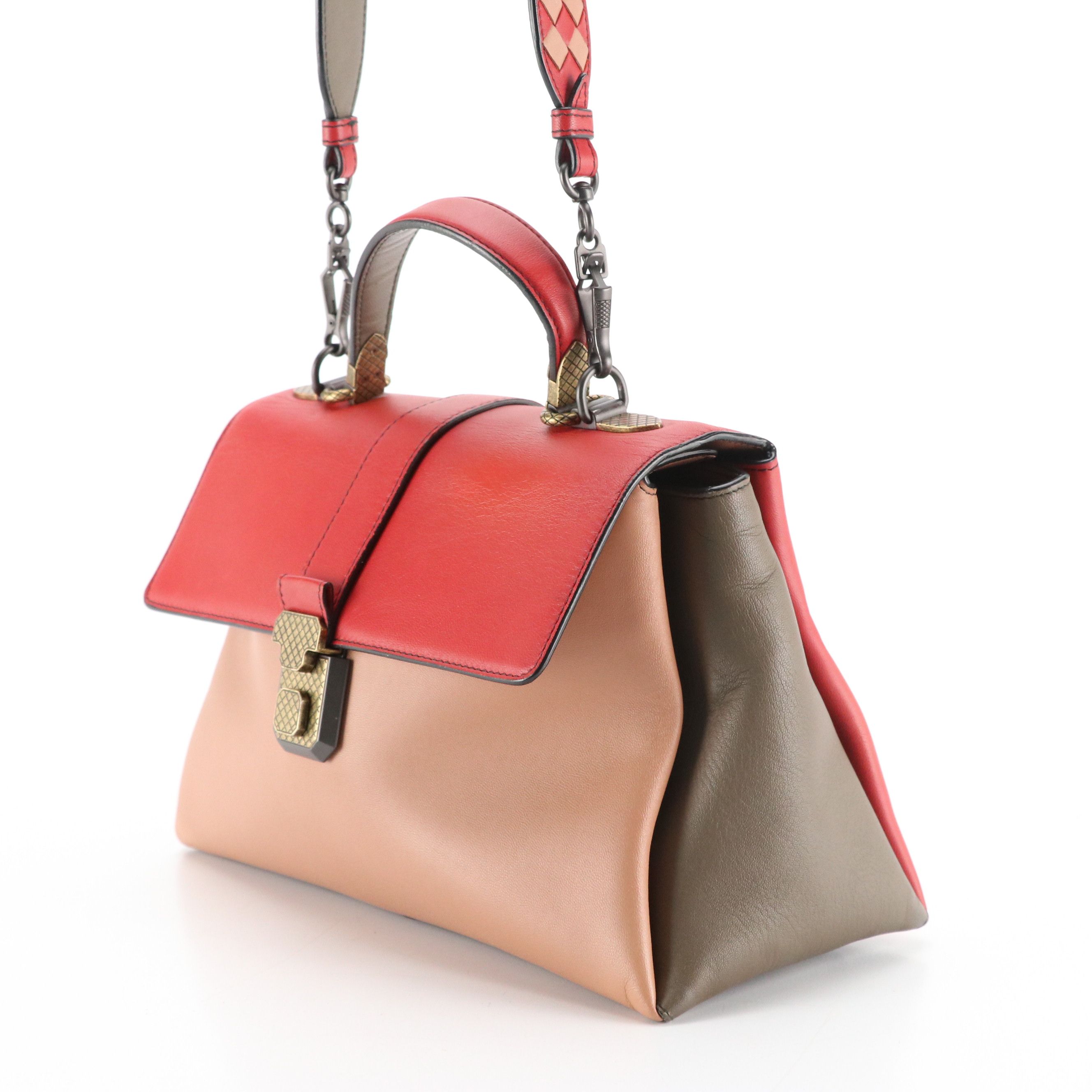 Bottega Veneta Piazza Top Handle Two-Way Bag in Tricolor Calfskin Leather