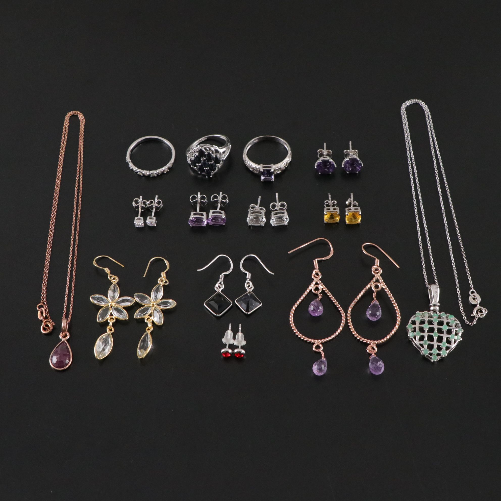 14 Assorted Sterling Silver Rings, Necklaces and Earrings