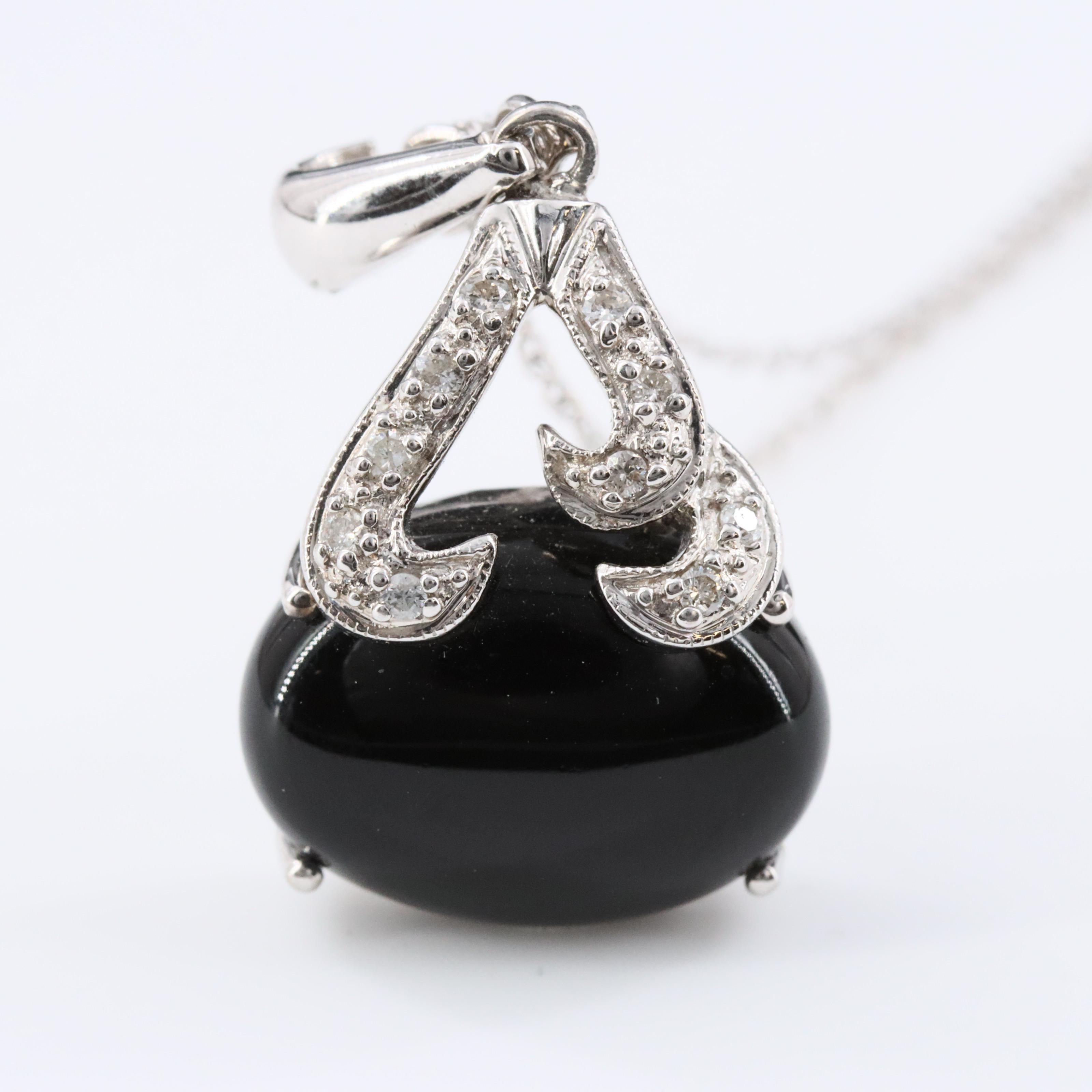 14K Black Onyx and Diamond Enhancer Pendant Necklace