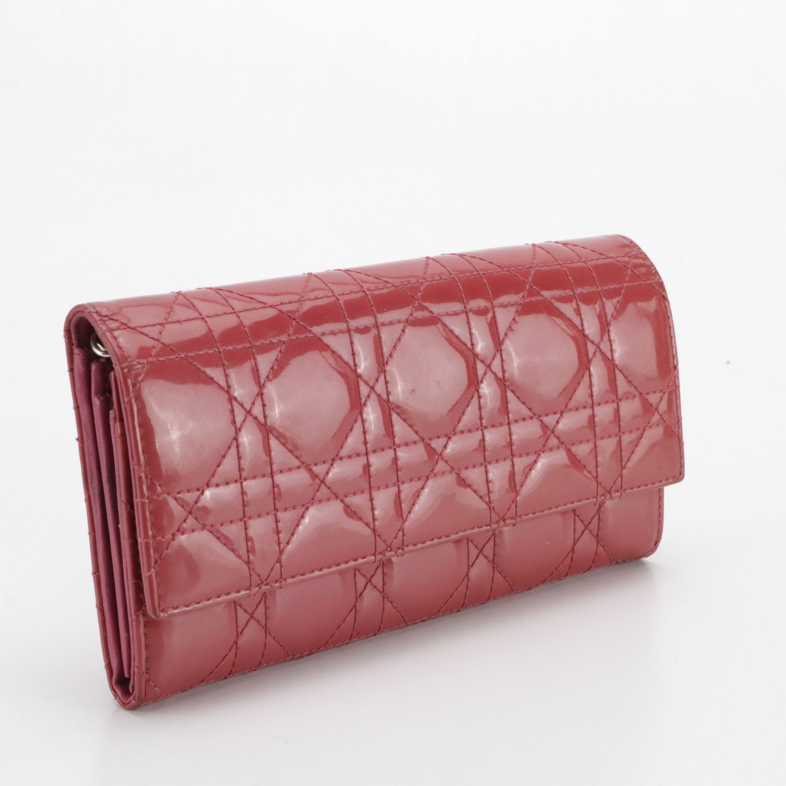 Christian Dior Flap Wallet in Pink Cannage Patent Leather