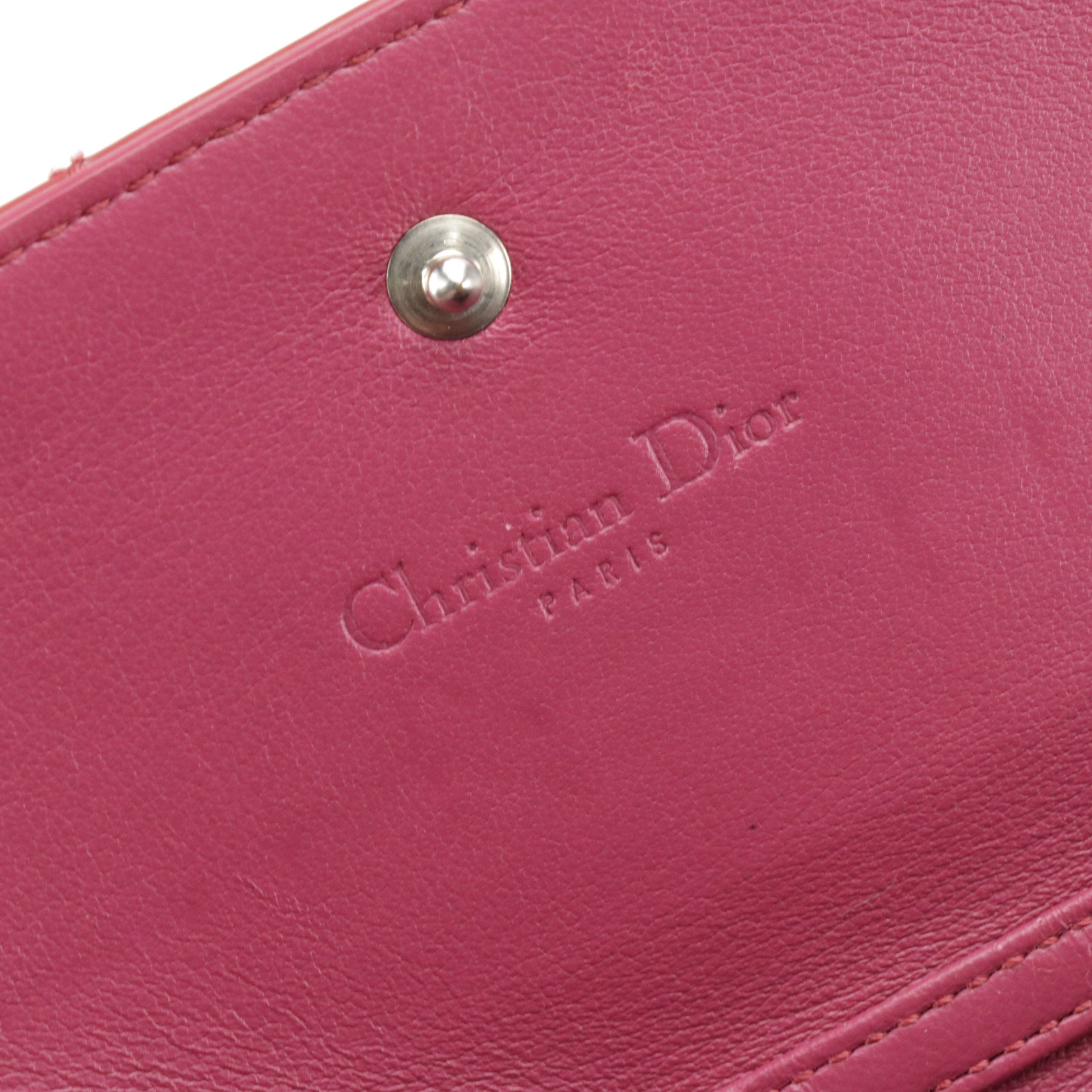 Christian Dior Flap Wallet in Pink Cannage Patent Leather