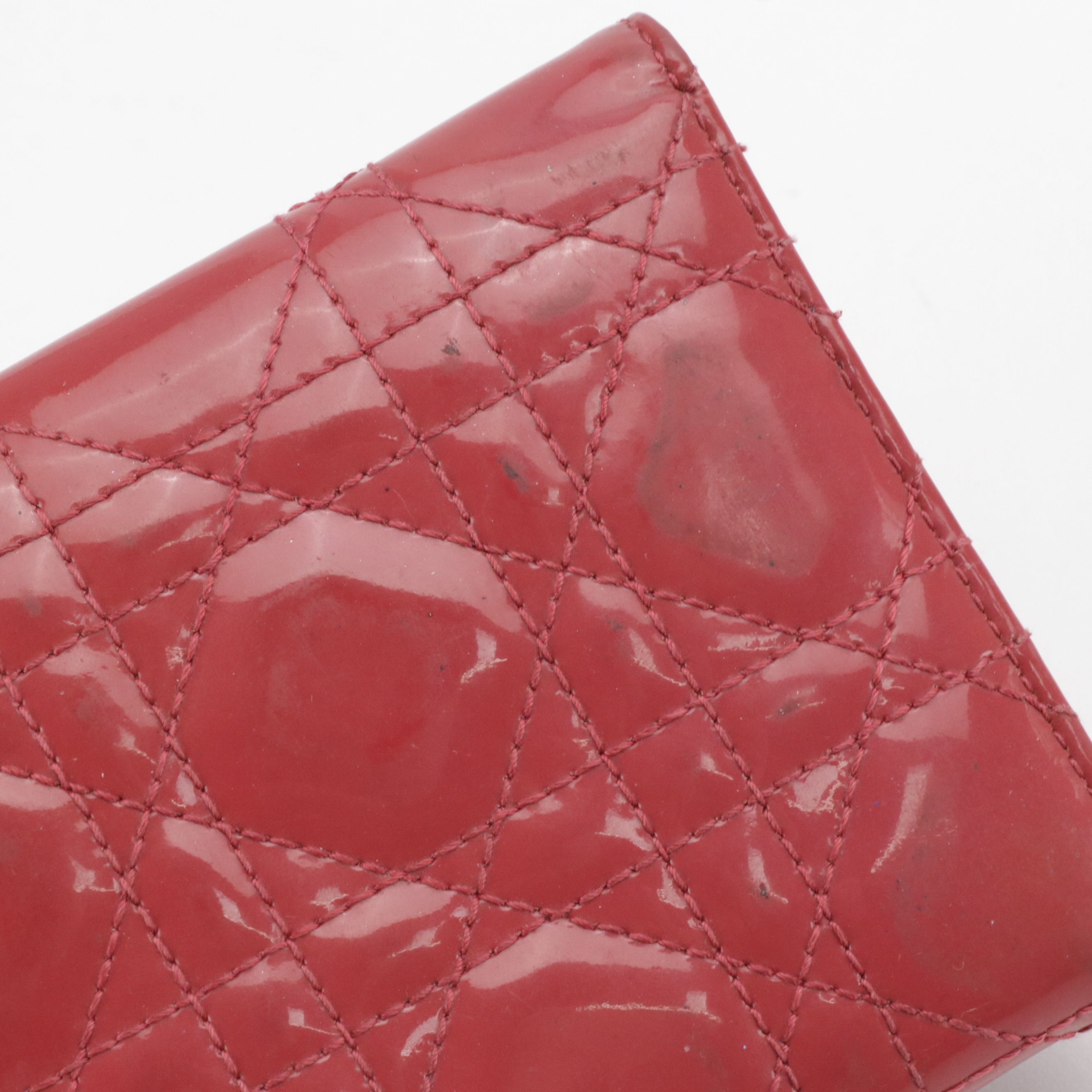 Christian Dior Flap Wallet in Pink Cannage Patent Leather