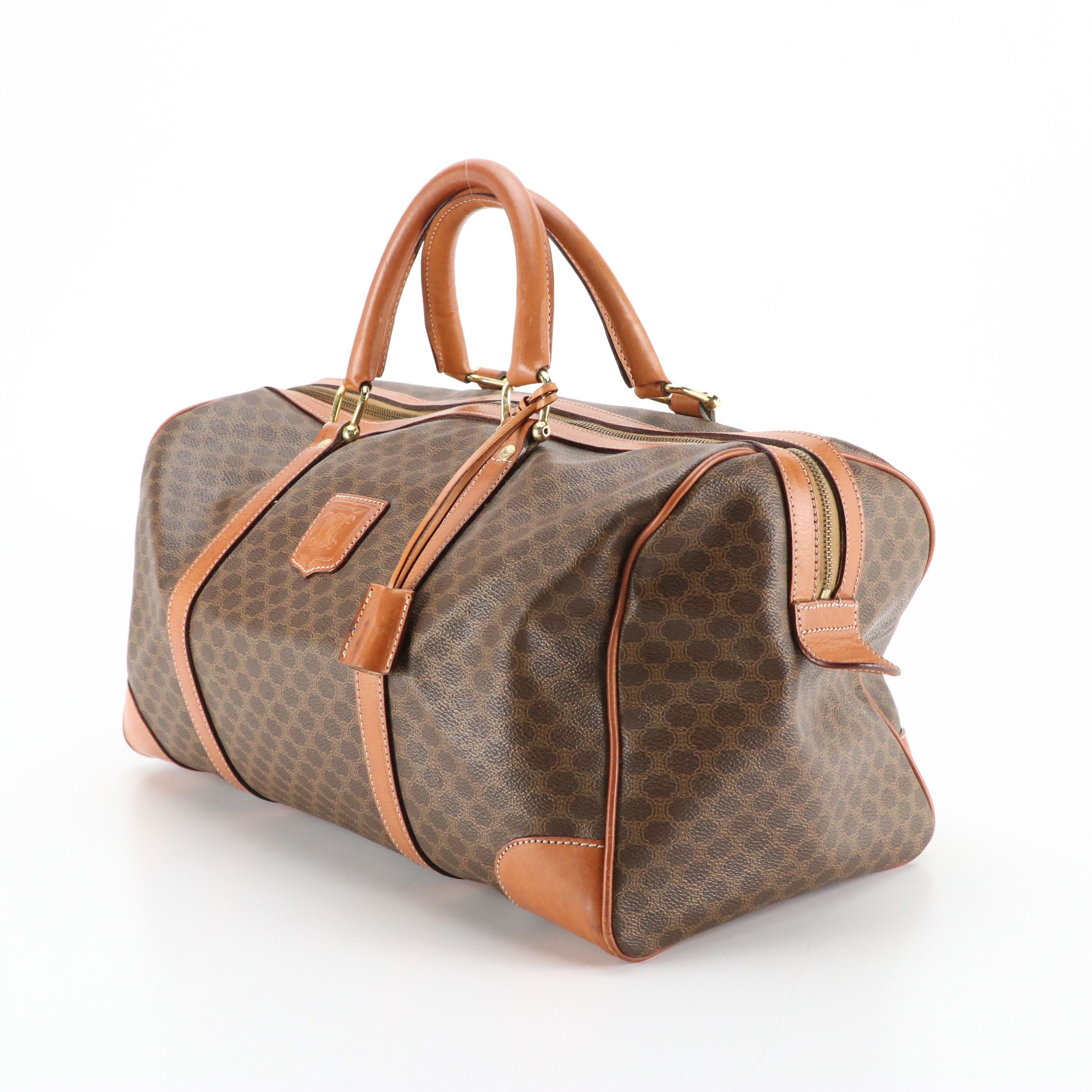 Celine Small Duffle Bag in Dark Brown Macadam Canvas and Leather Trim