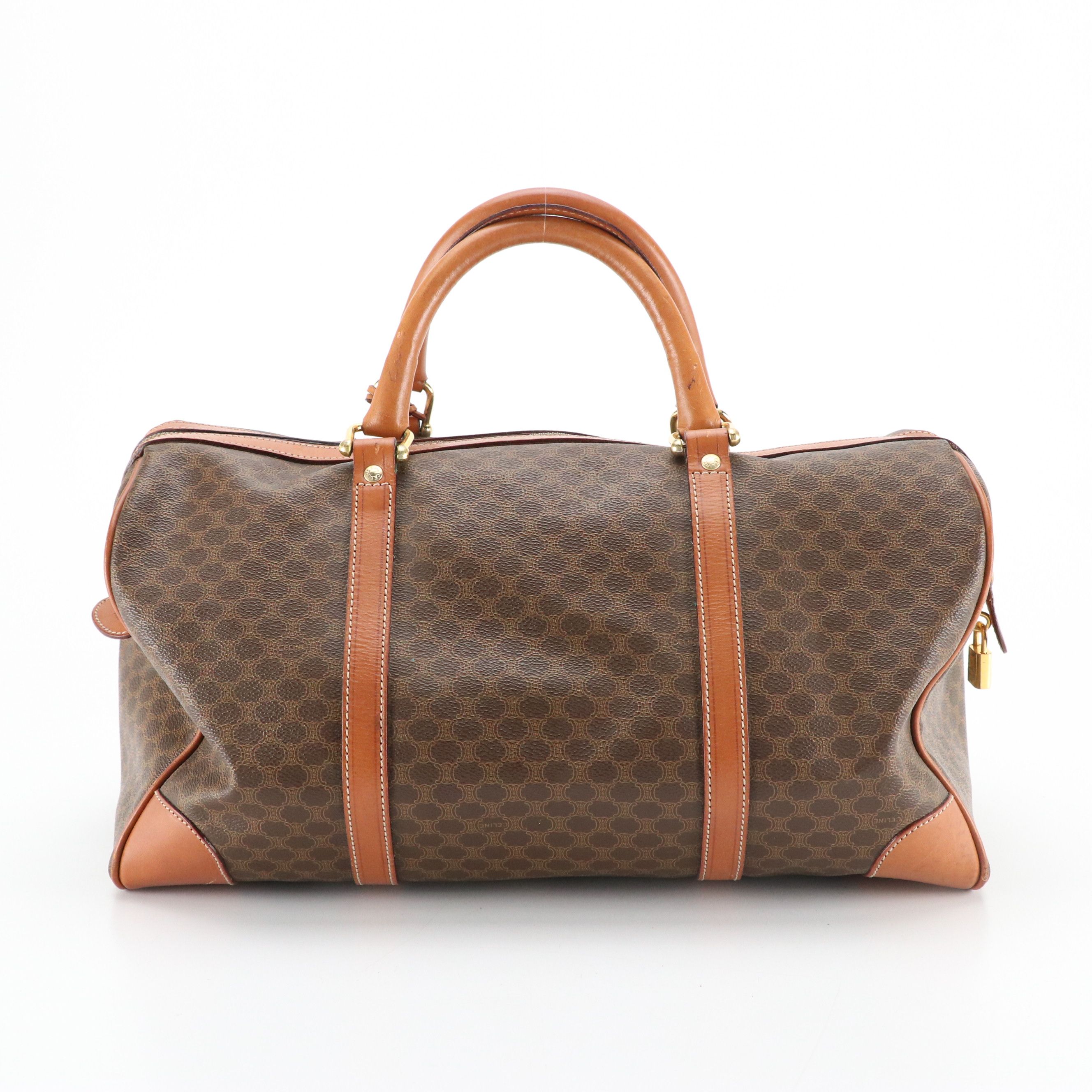 Celine Small Duffle Bag in Dark Brown Macadam Canvas and Leather Trim