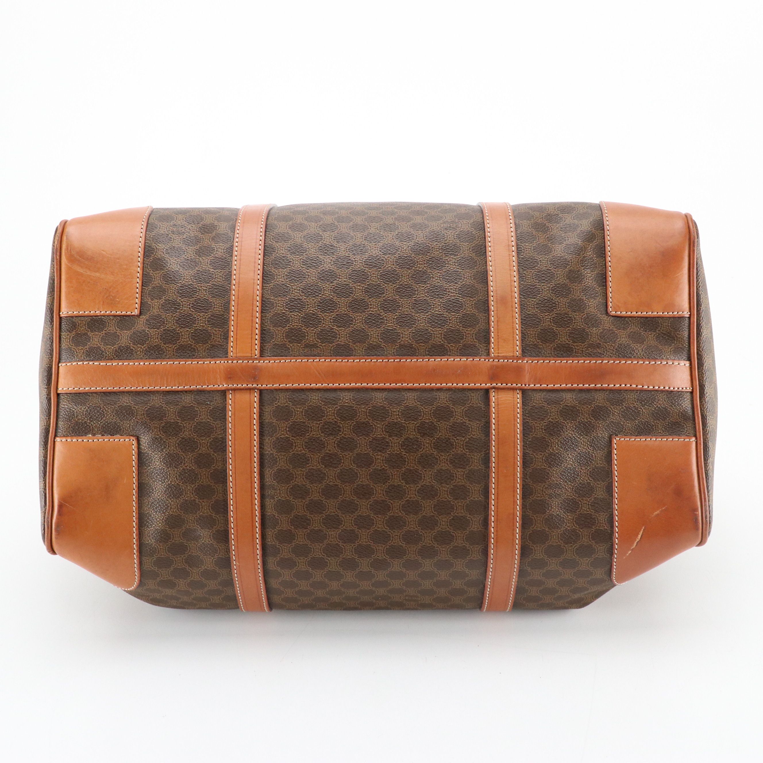 Celine Small Duffle Bag in Dark Brown Macadam Canvas and Leather Trim