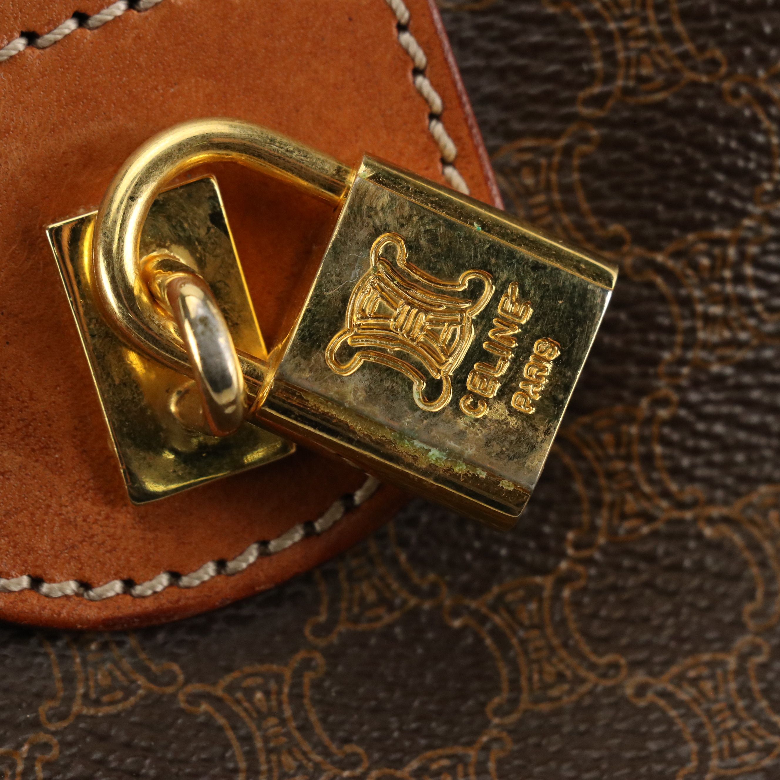 Celine Small Duffle Bag in Dark Brown Macadam Canvas and Leather Trim