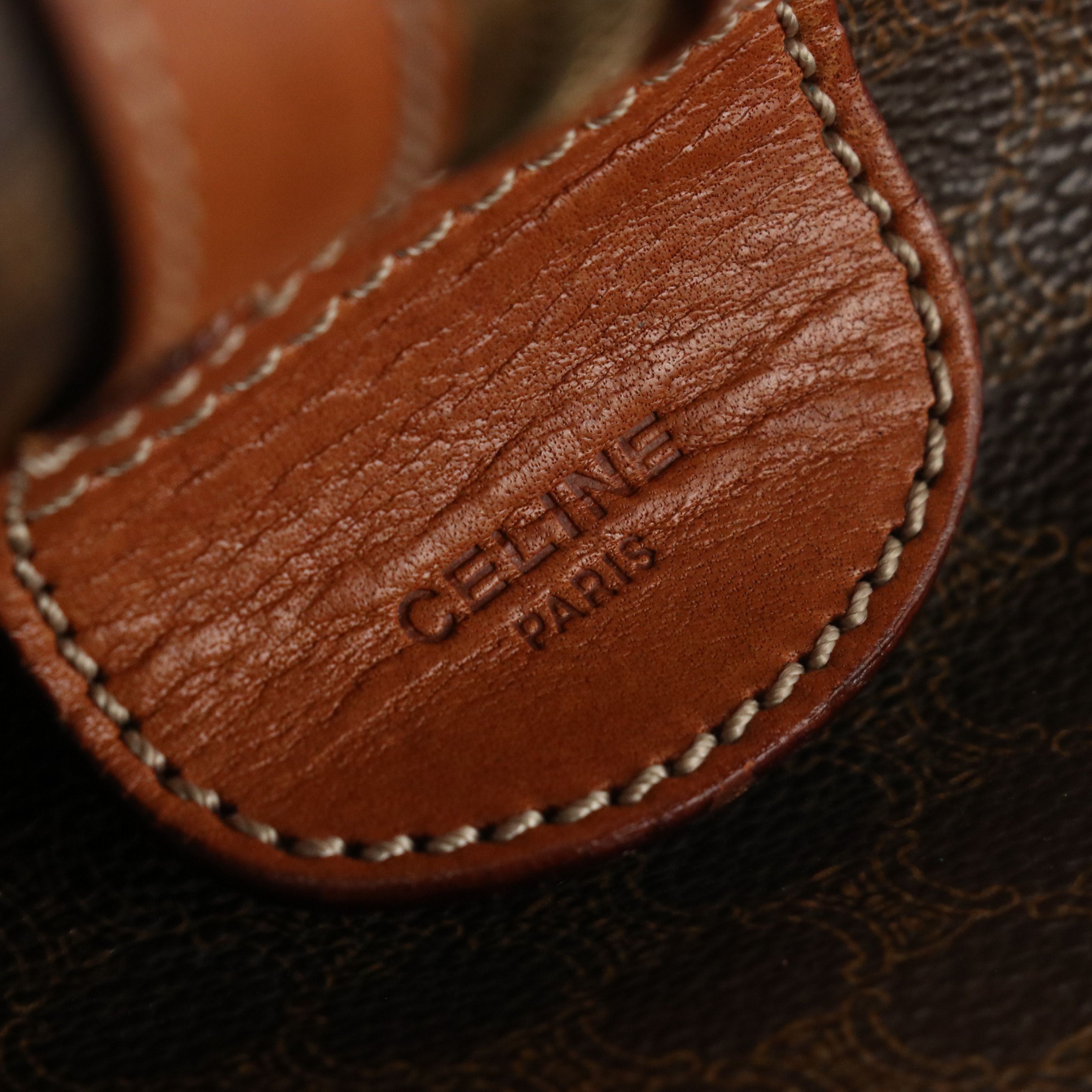 Celine Small Duffle Bag in Dark Brown Macadam Canvas and Leather Trim