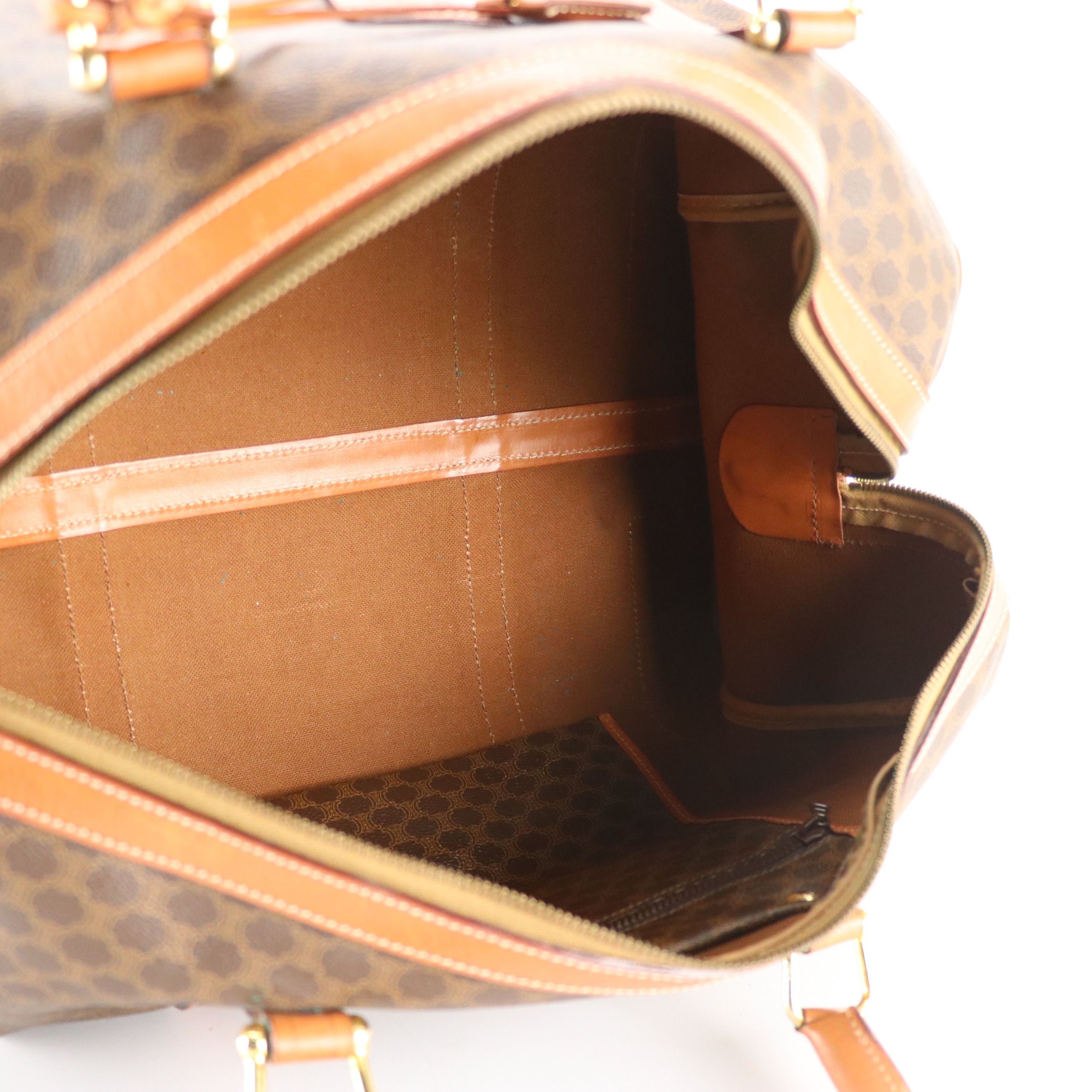 Celine Small Duffle Bag in Dark Brown Macadam Canvas and Leather Trim