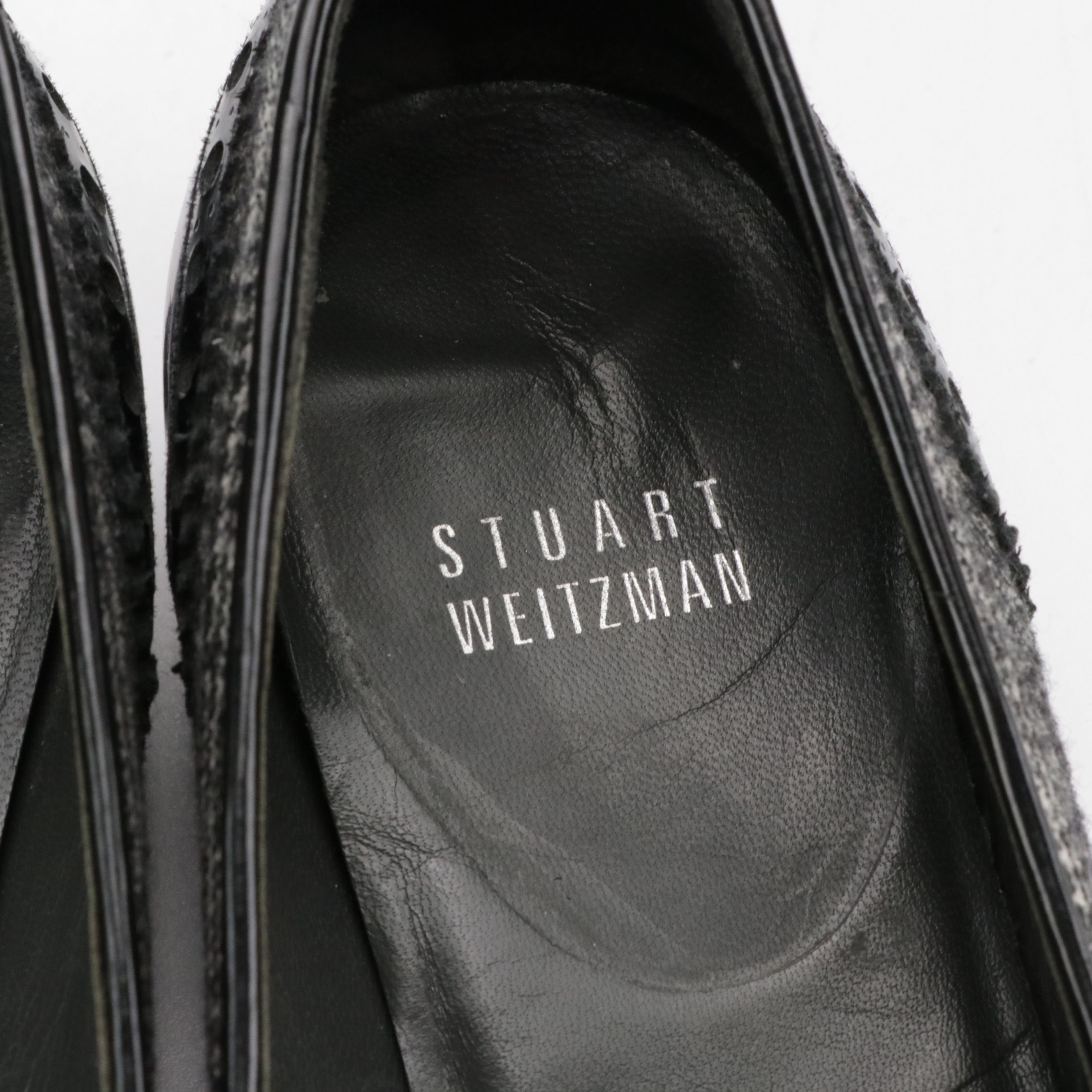 Stuart Weitzman Tassel Derby Loafers in Black & White Tweed and Patent Leather
