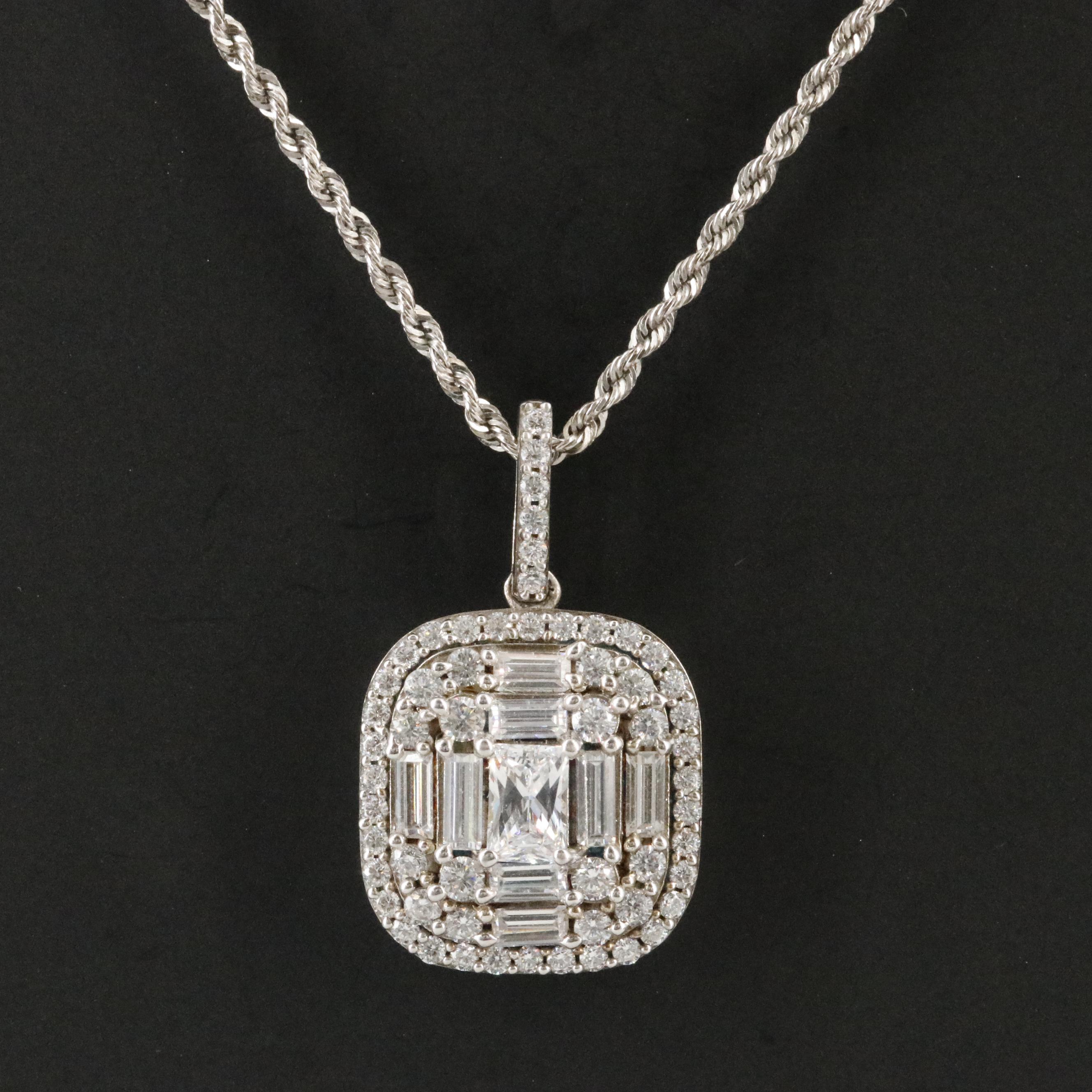 Sterling CZ Pendant on 14K Rope Chain Necklace