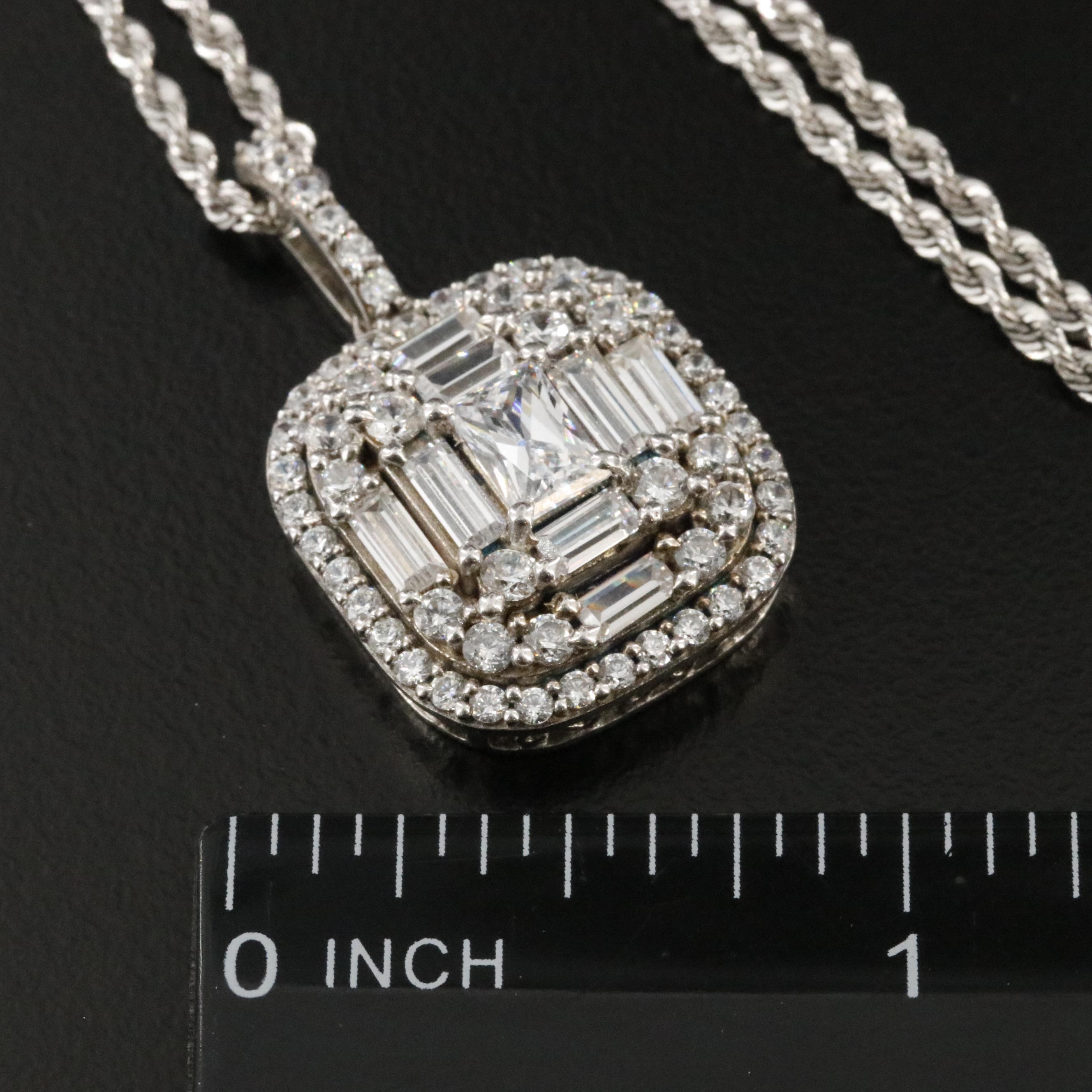 Sterling CZ Pendant on 14K Rope Chain Necklace