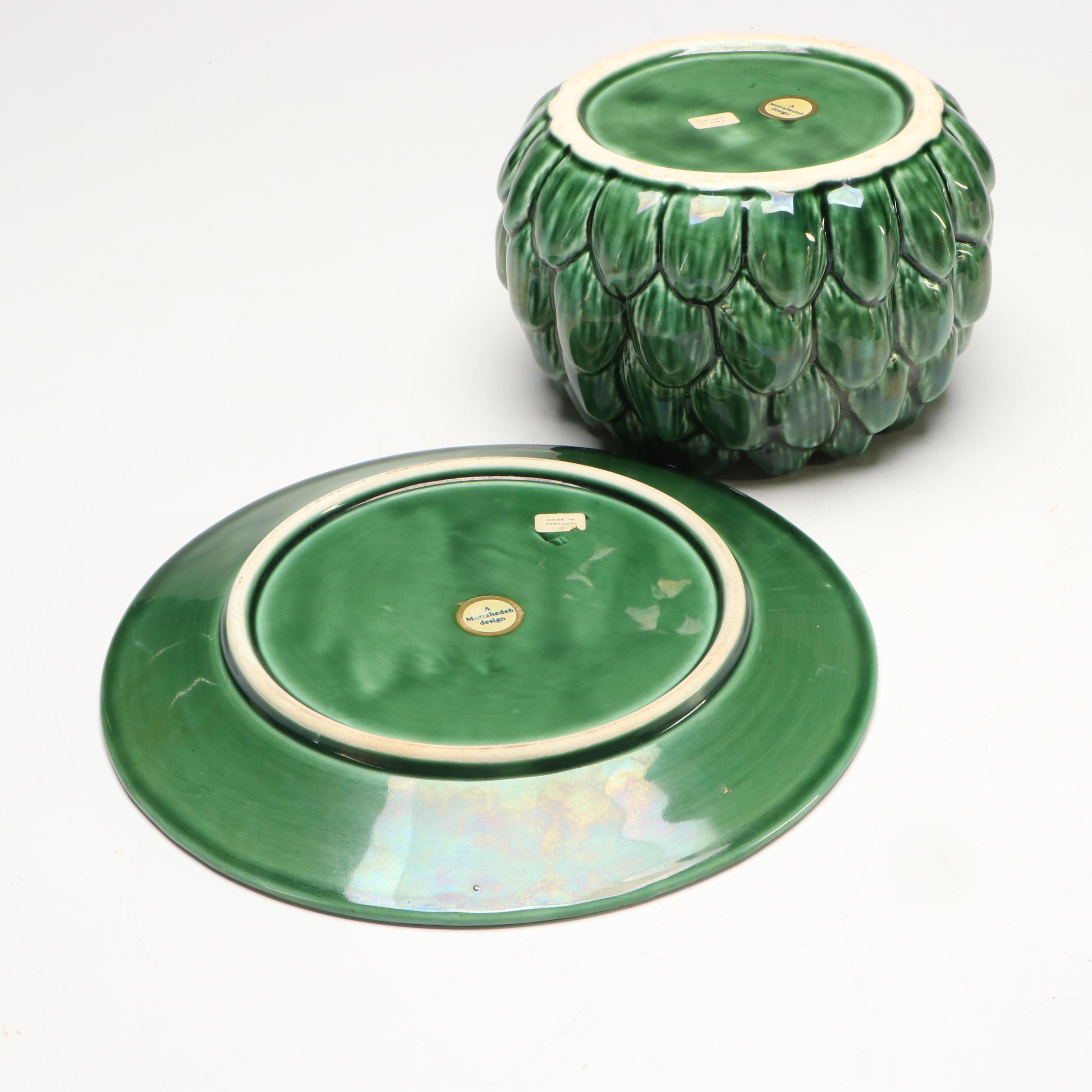 Mottahedeh Artichoke Jar and Plate with Lemon Pitcher and Other Art Pottery