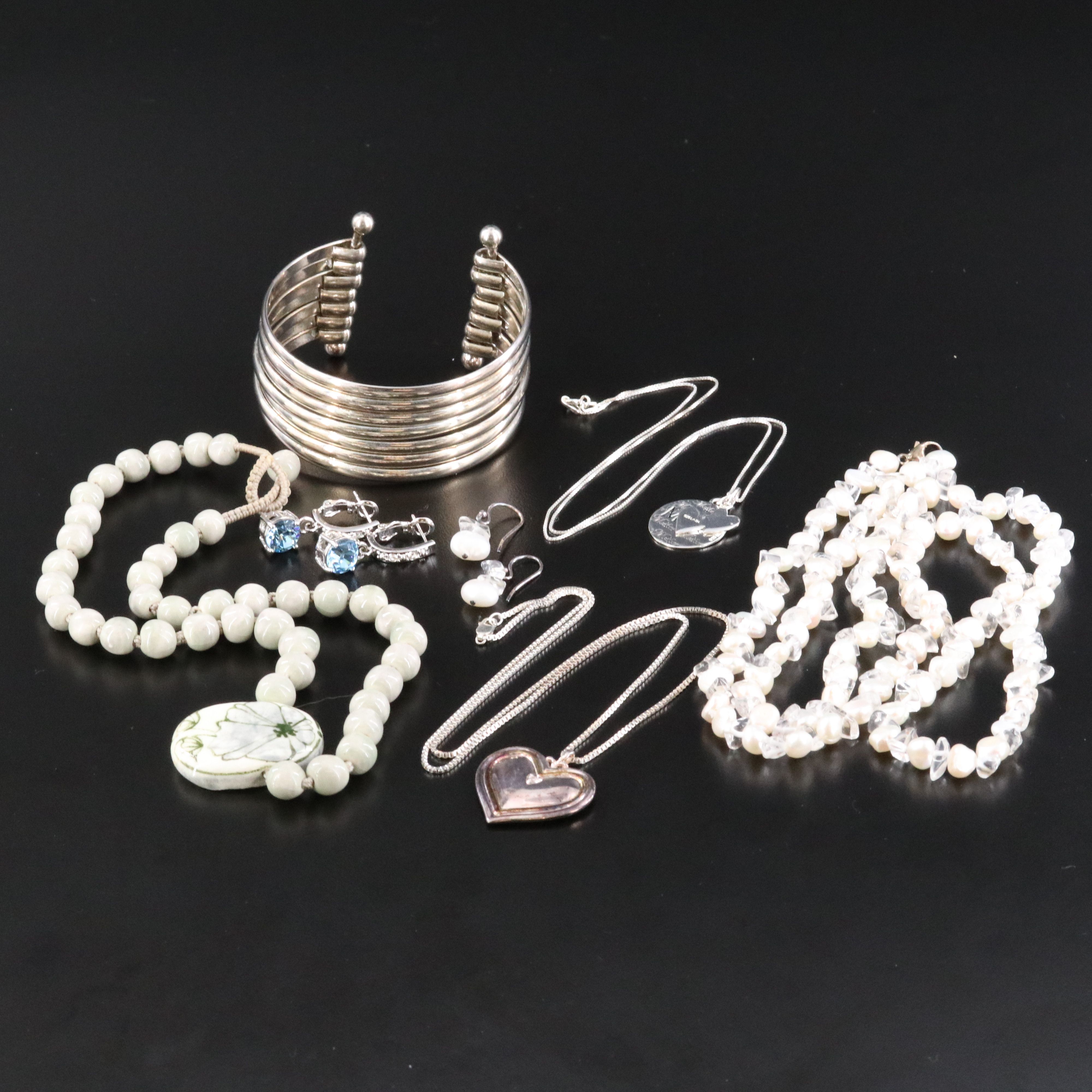Jewelry Assortment Featuring Sterling, Pearl and Diamond
