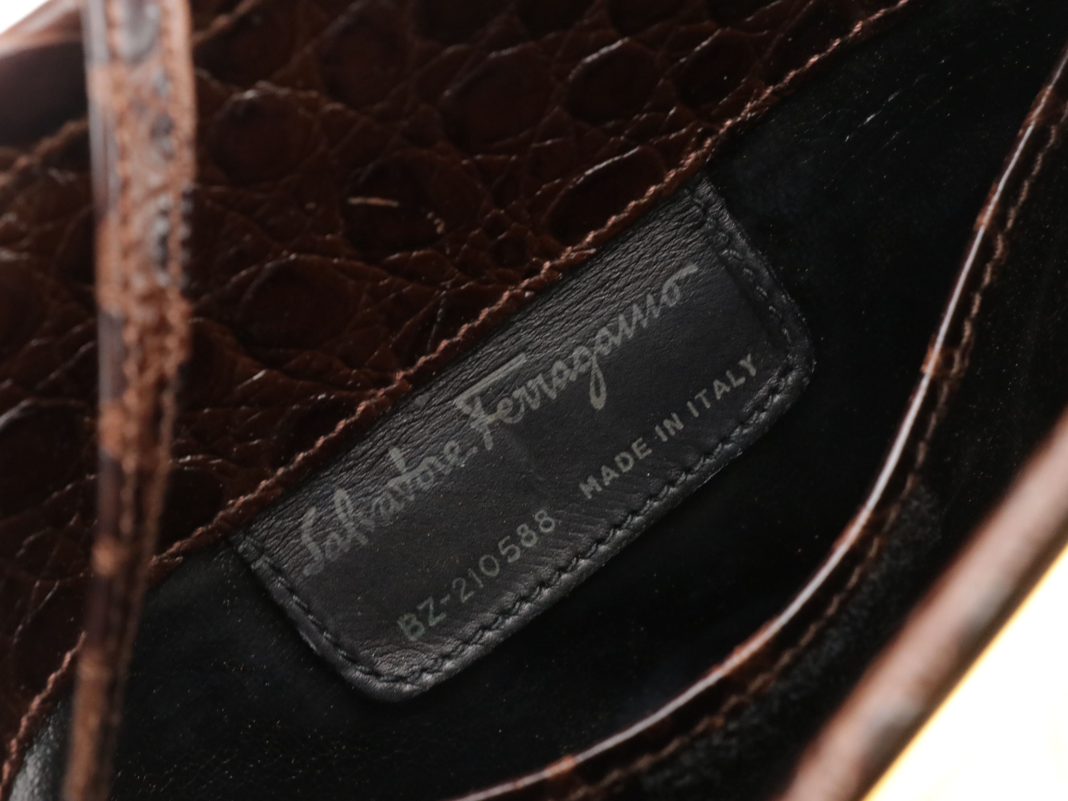 Salvatore Ferragamo Vara Crossbody Clutch in Brown Croc Embossed Leather