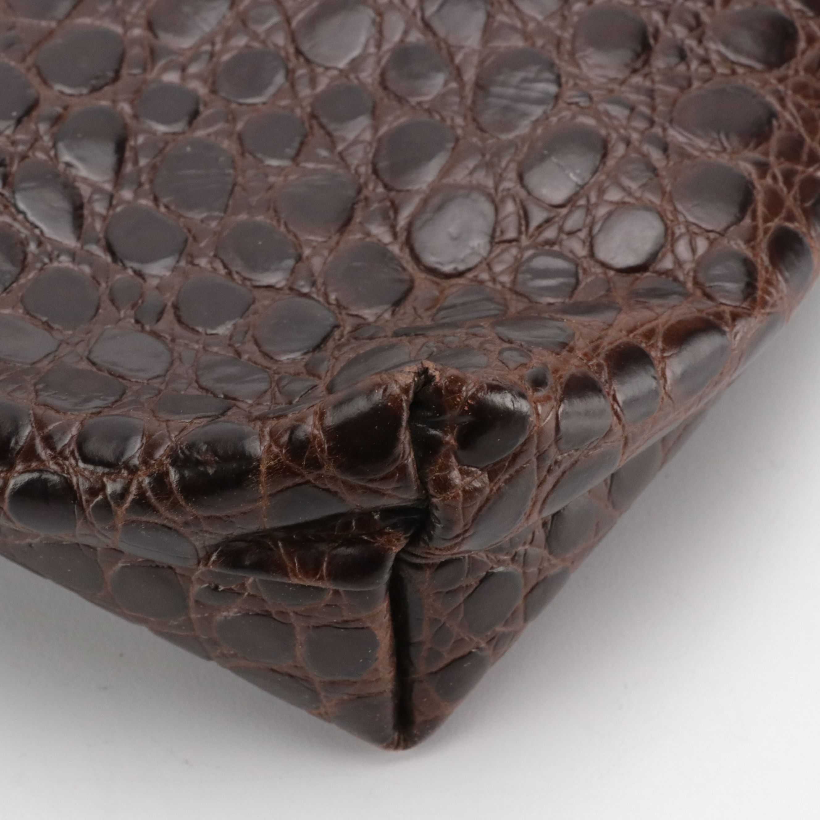 Salvatore Ferragamo Vara Crossbody Clutch in Brown Croc Embossed Leather