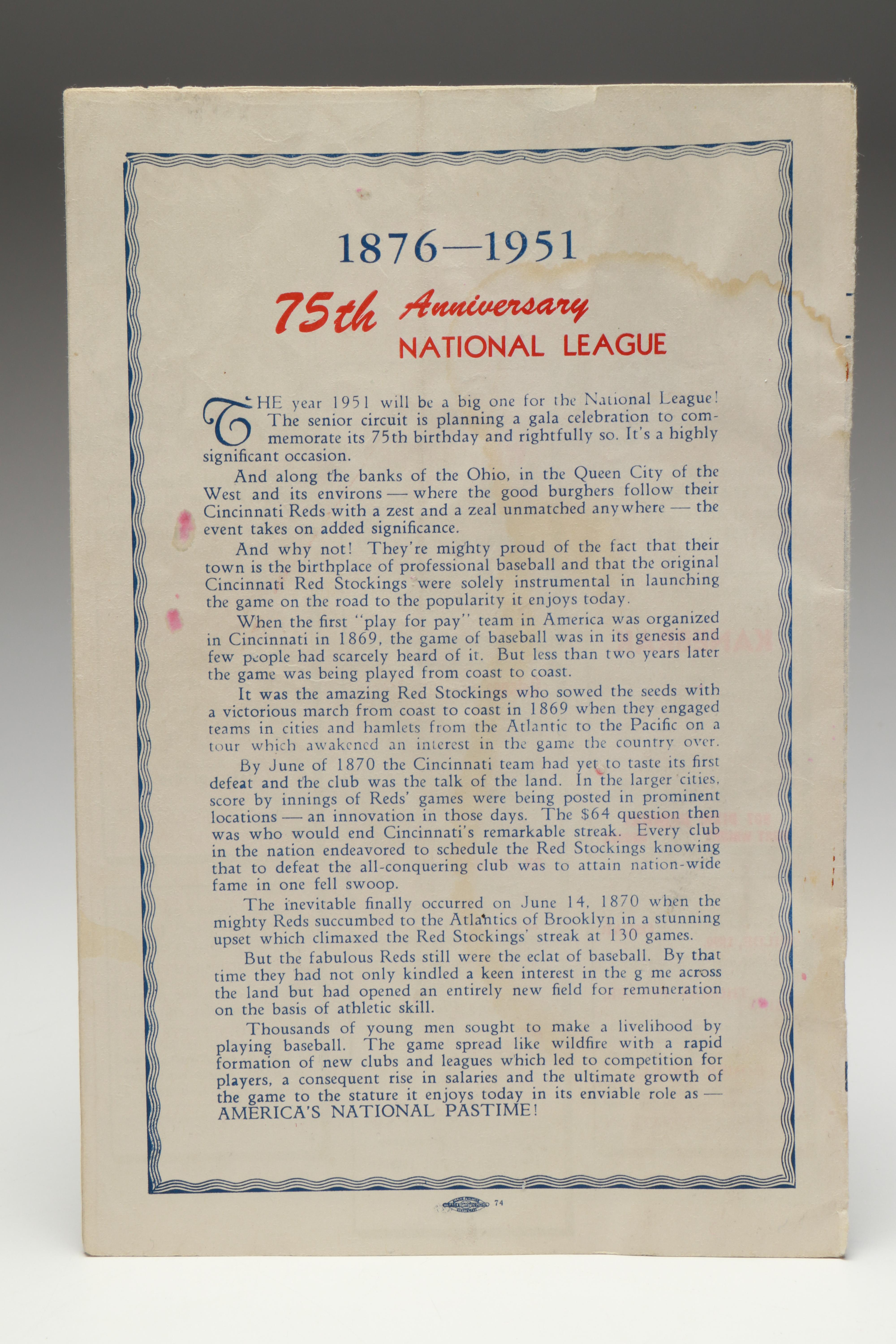 1951 Cincinnati Reds Official Score Book