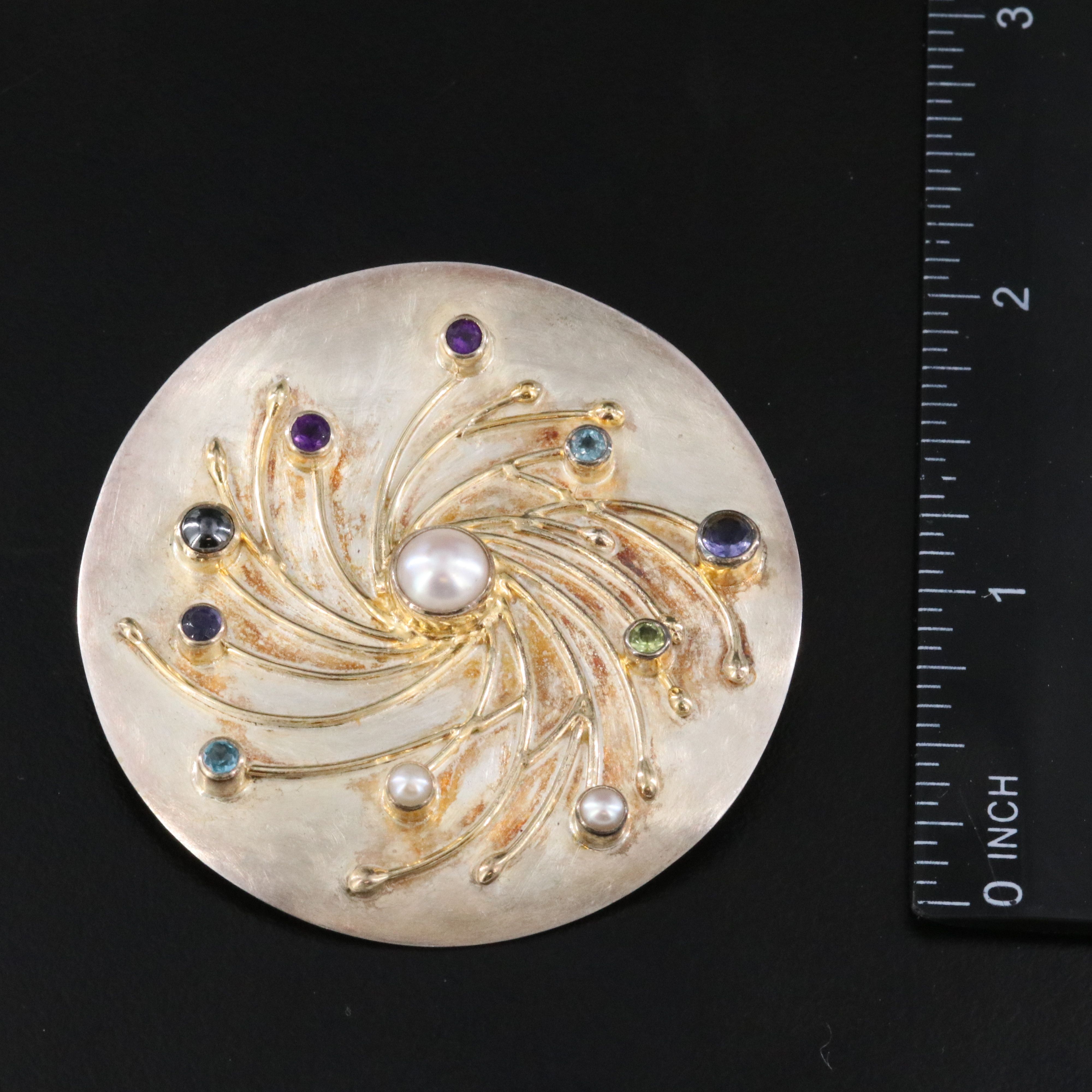 Sterling Michou Pearl, Amethyst and Topaz Converter Brooch and Agate Pendant