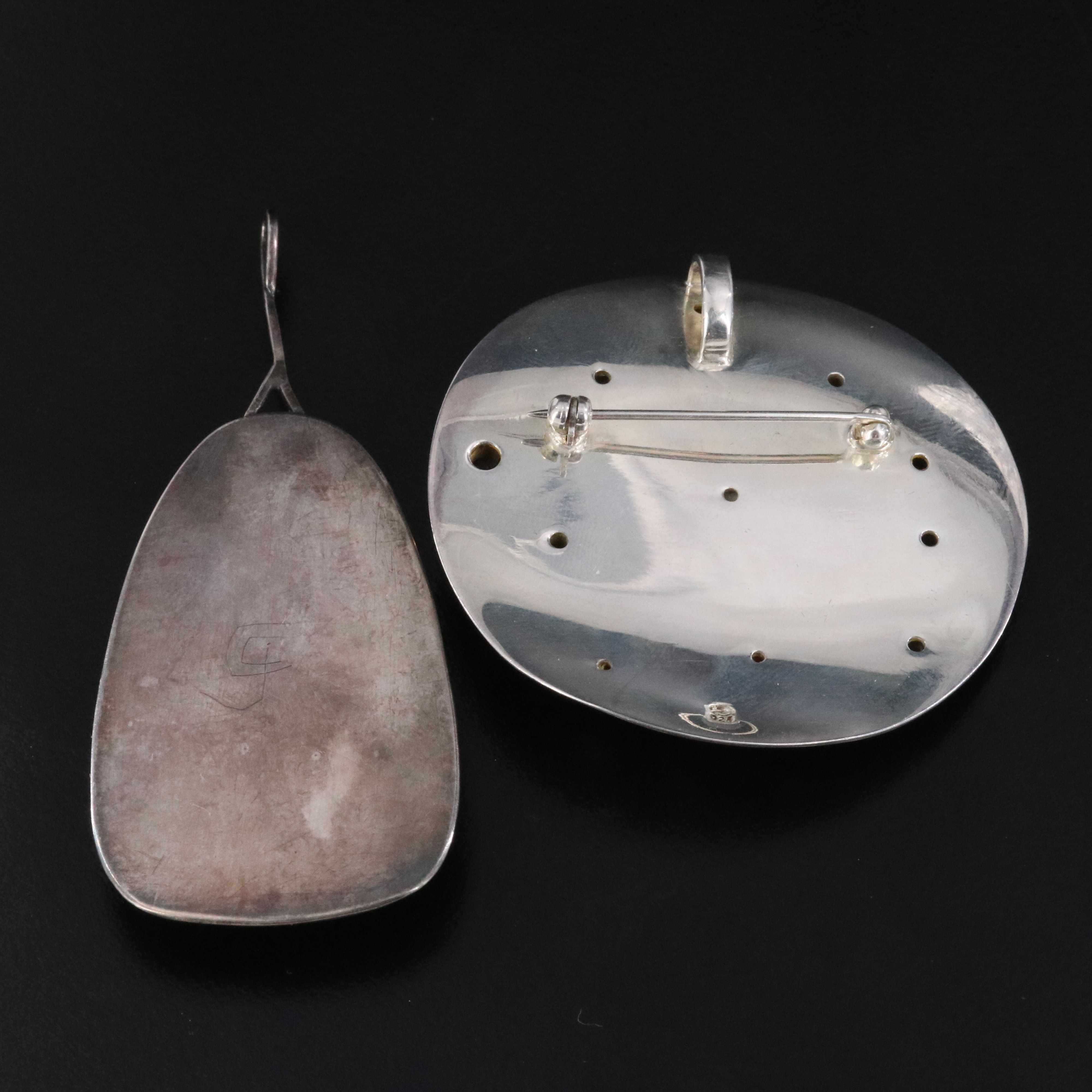 Sterling Michou Pearl, Amethyst and Topaz Converter Brooch and Agate Pendant