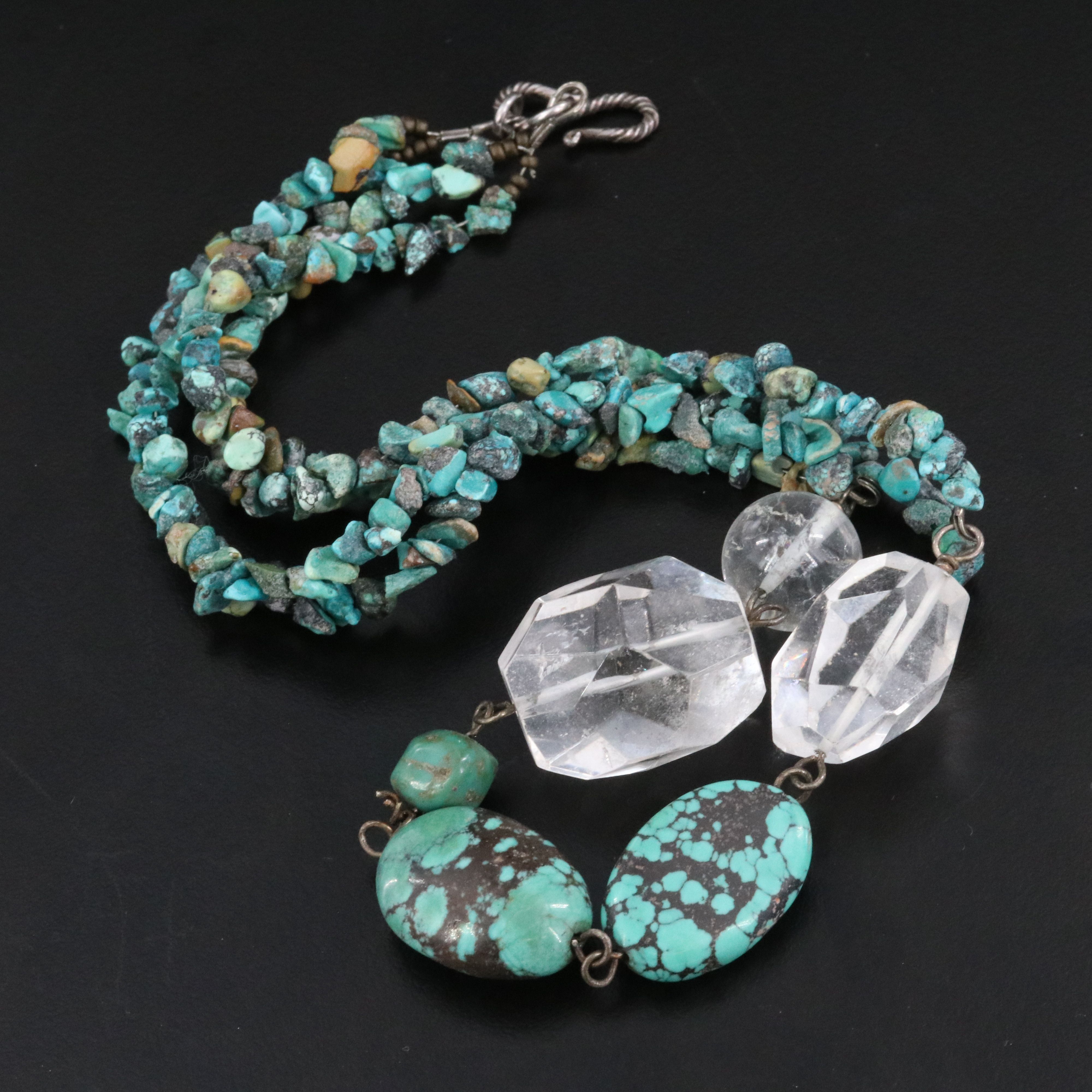 Sterling Turquoise and Rock Crystal Quartz Necklace