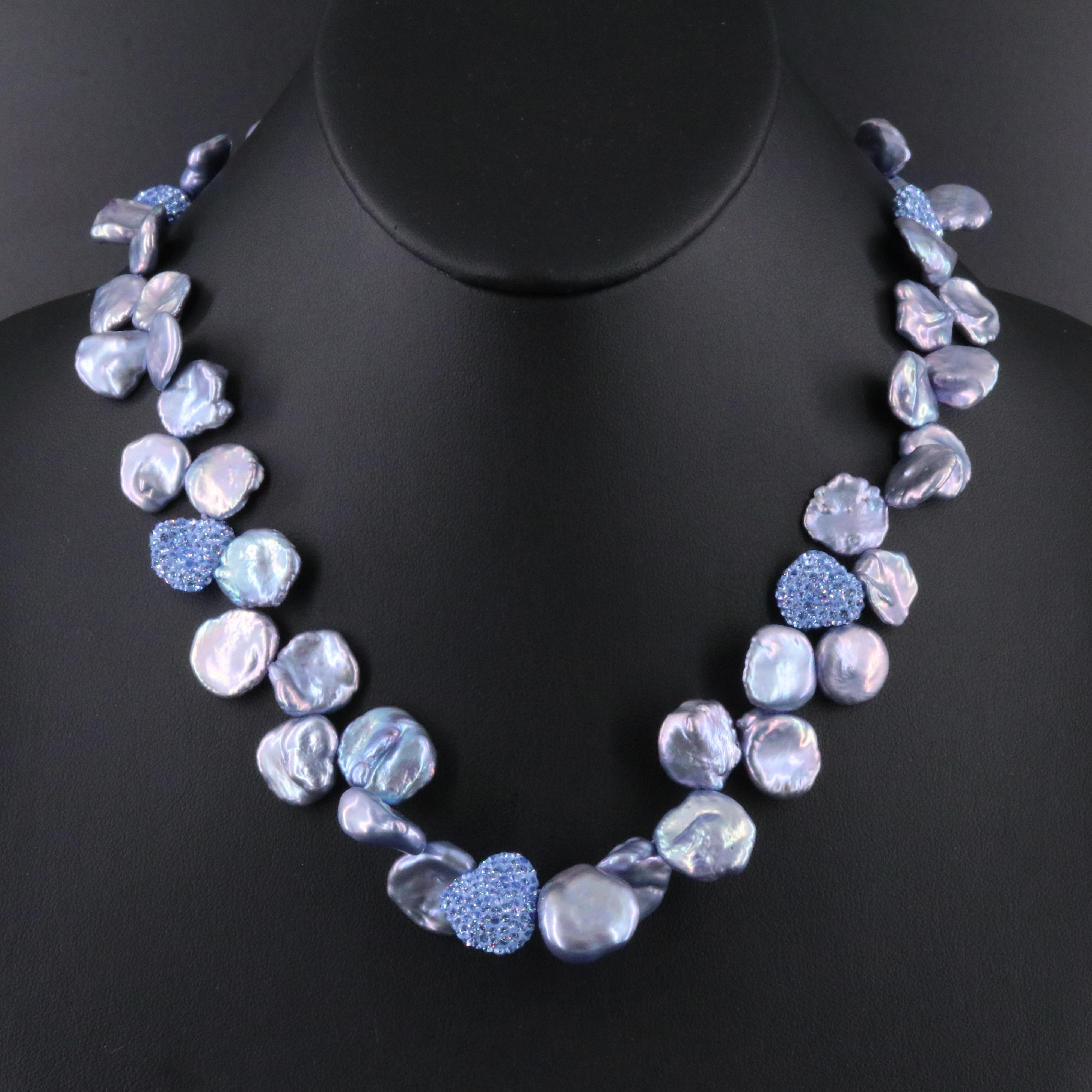 Honora Pearl and Rhinestone Necklace with Sterling Clasp