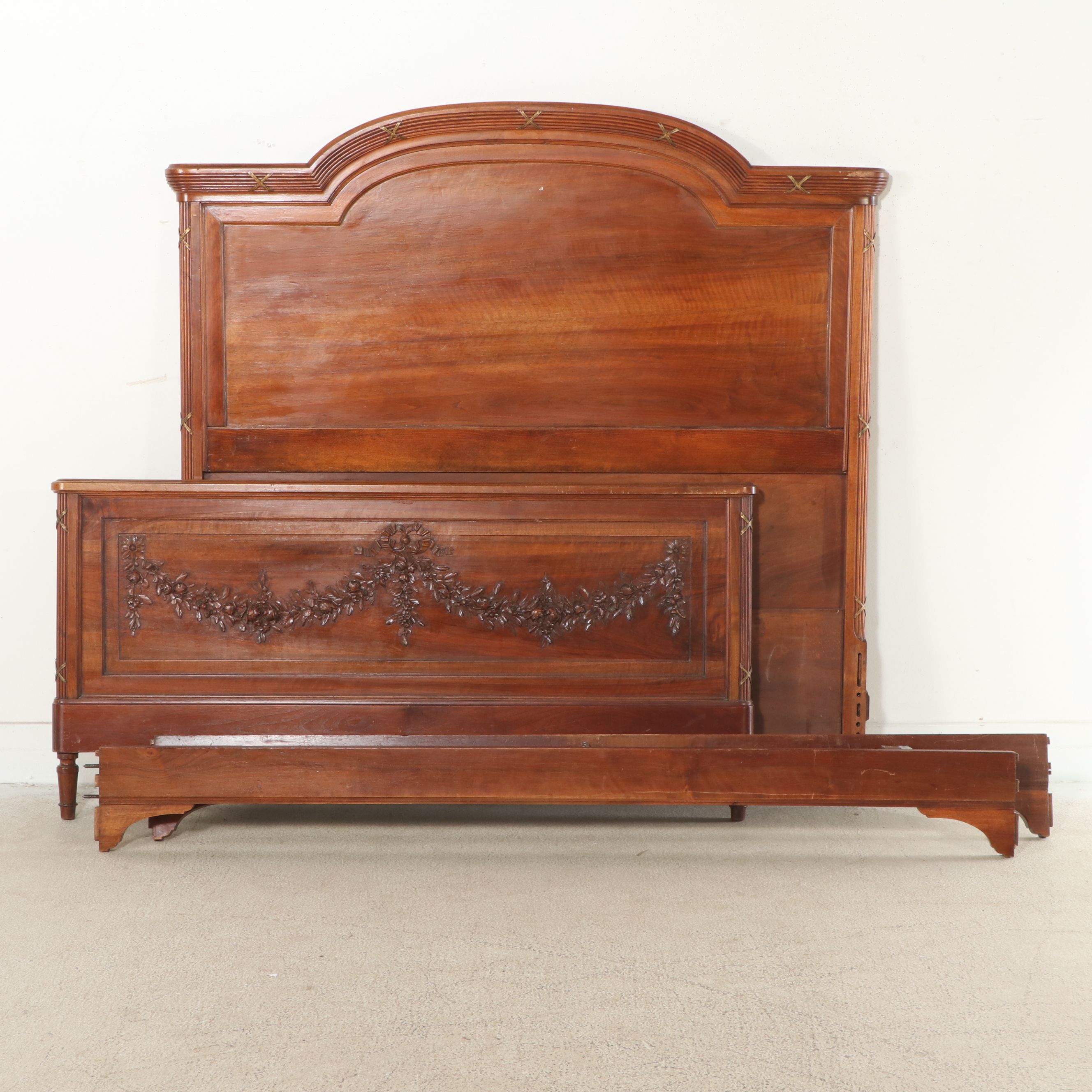 Louis Philippe Style Carved Wood Bed Frame, Early 20th Century