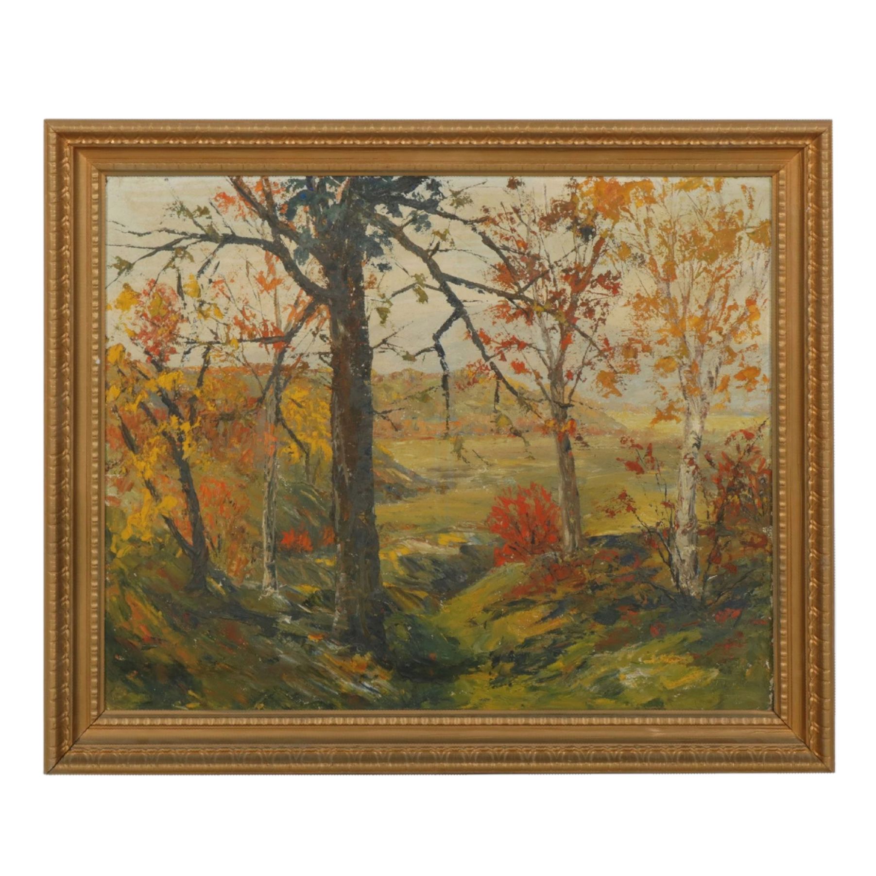 Impasto Impressionist Landscape Oil Painting of Autumn Forest Scene