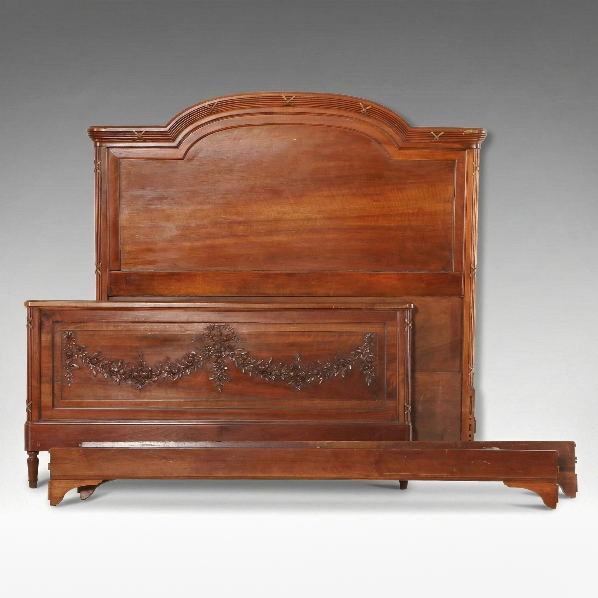 Louis Philippe Style Carved Wood Bed Frame, Early 20th Century