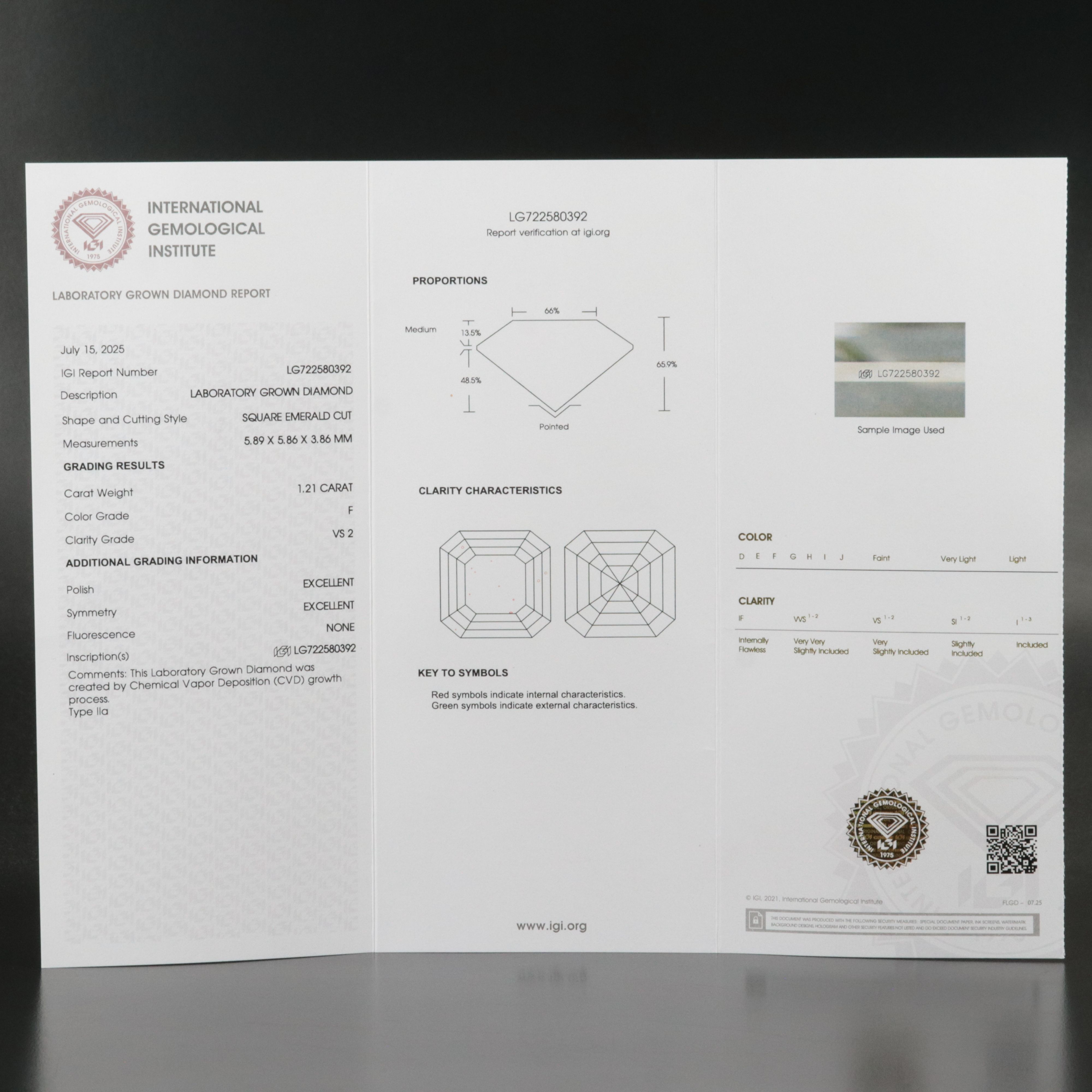 Loose 1.21 CT Lab Grown Diamond with IGI Report
