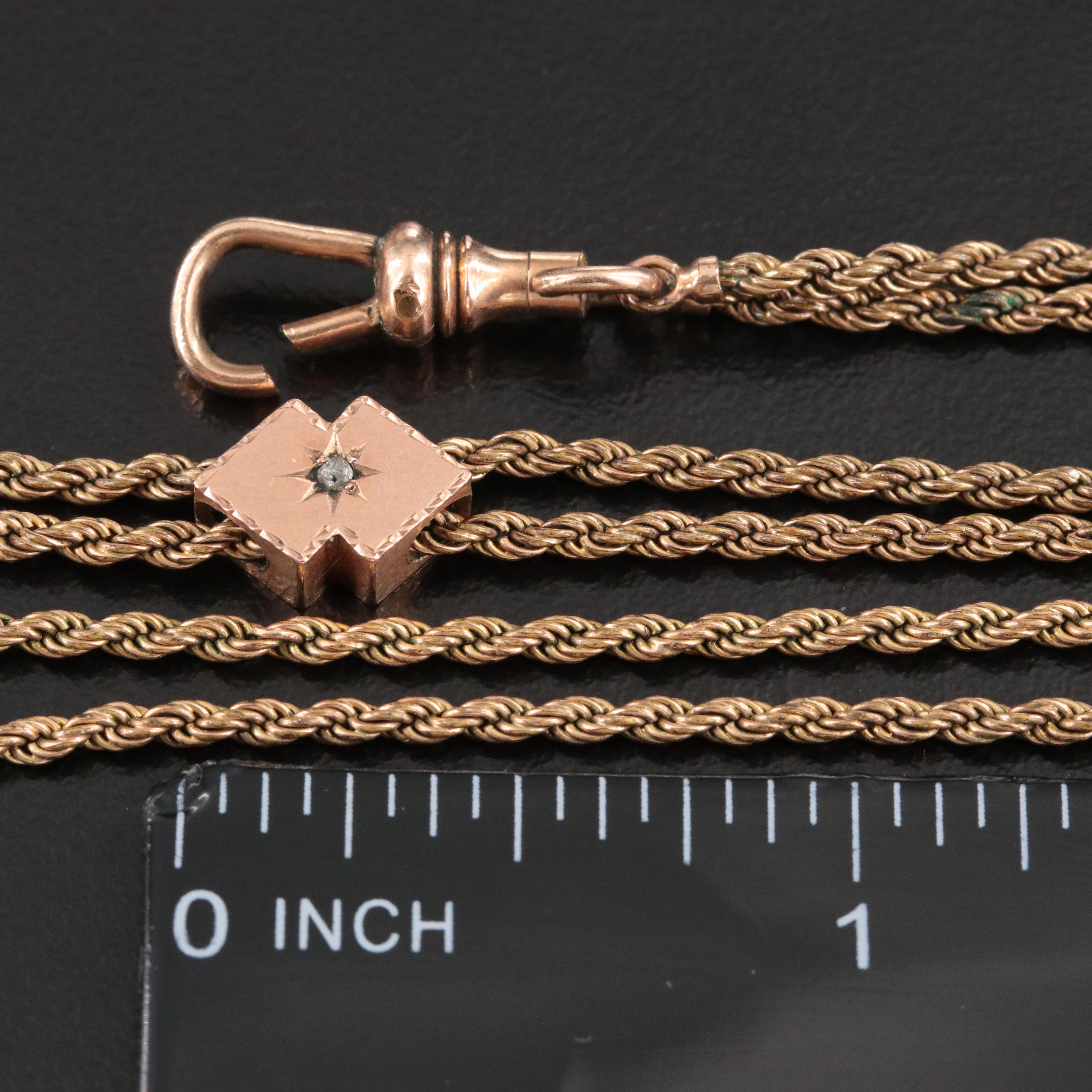 Vintage Rope Watch Chain with Slide and Diamond Accent