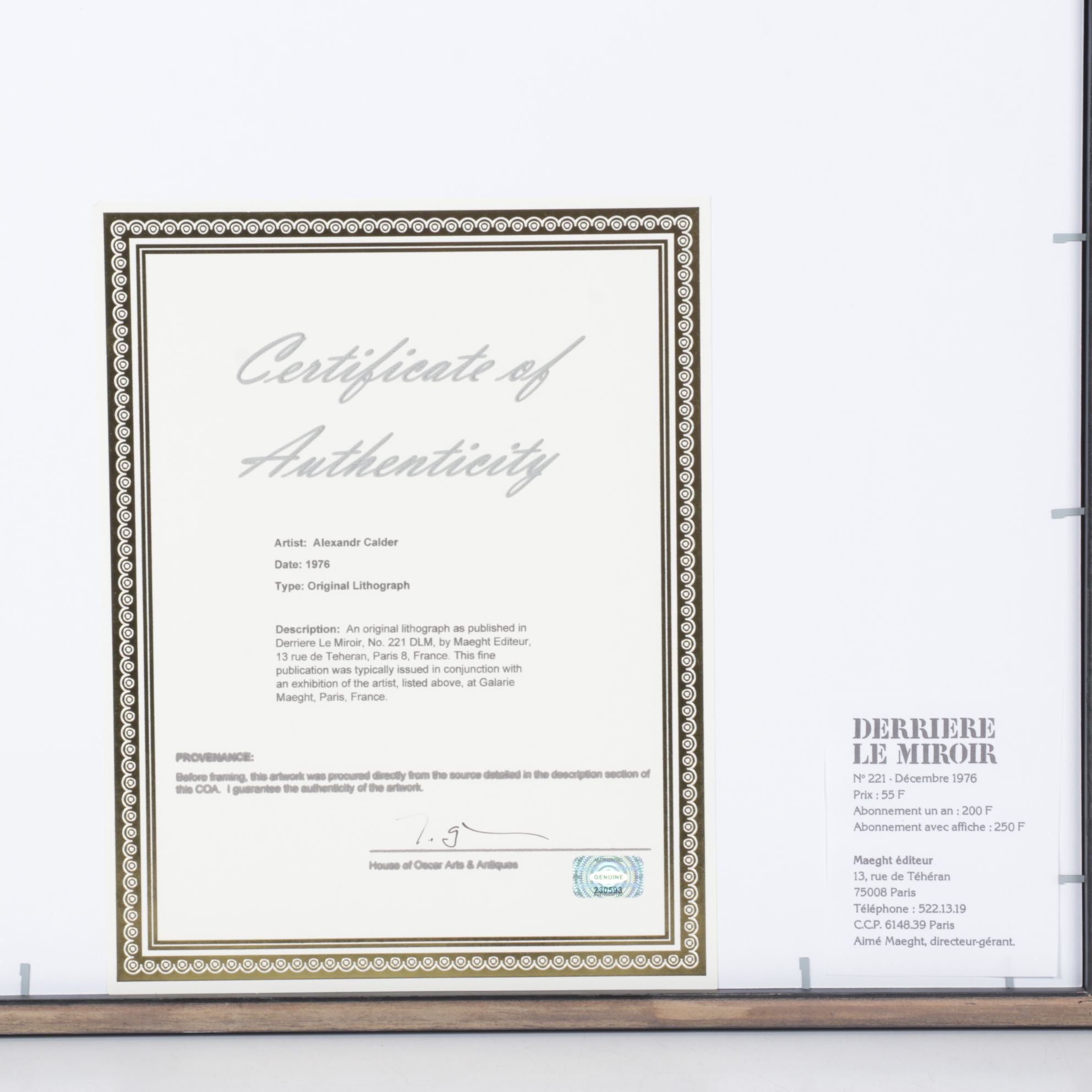 Alexander Calder Color Lithograph "Faces" for "Derrière le Miroir," 1976