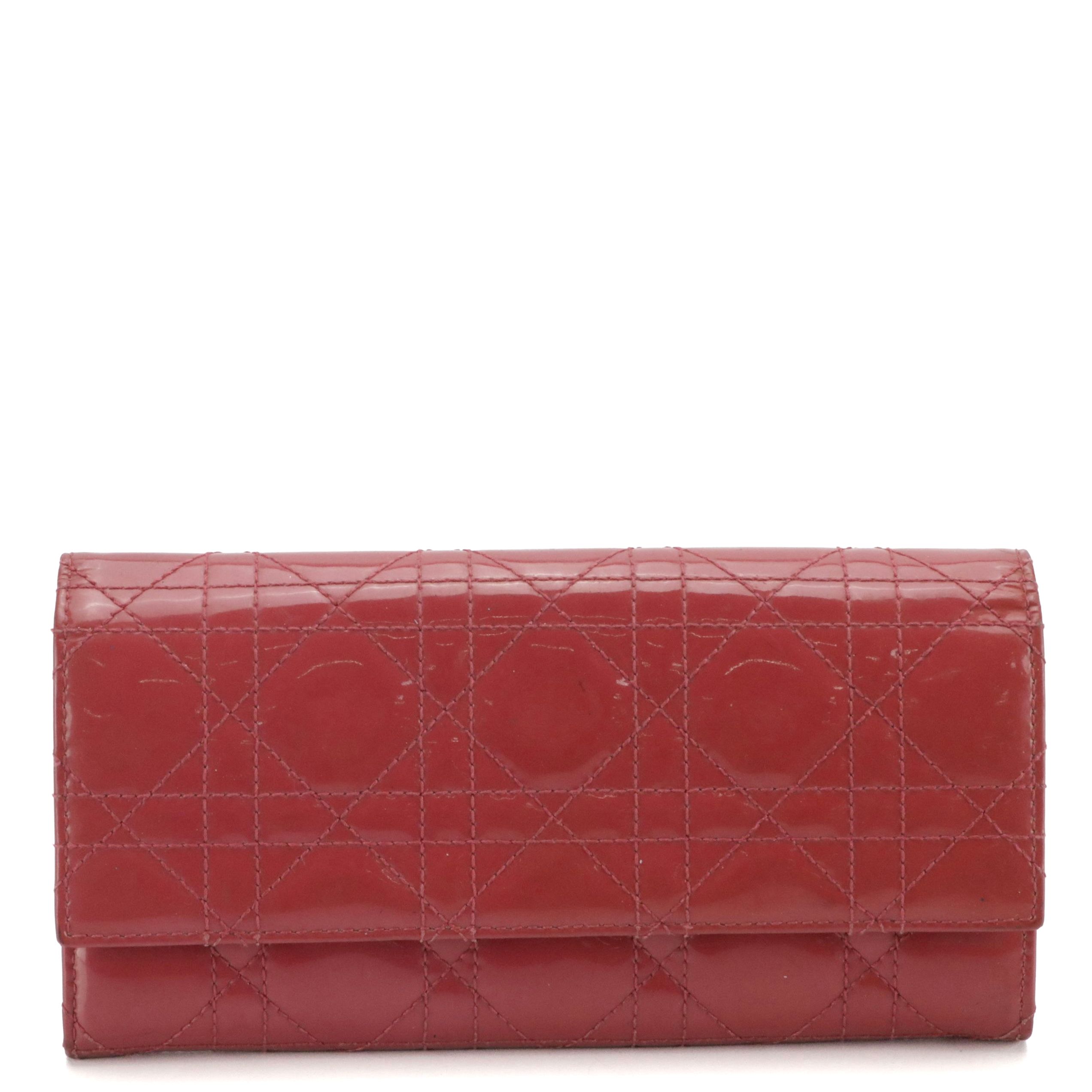 Christian Dior Flap Wallet in Pink Cannage Patent Leather