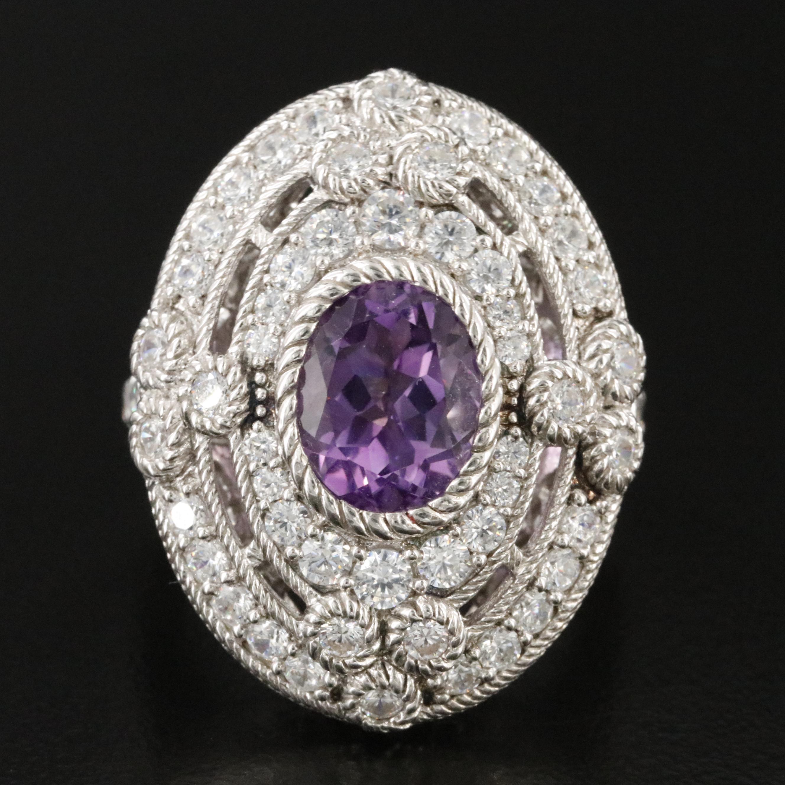 Judith Ripka Sterling Amethyst and CZ Ring