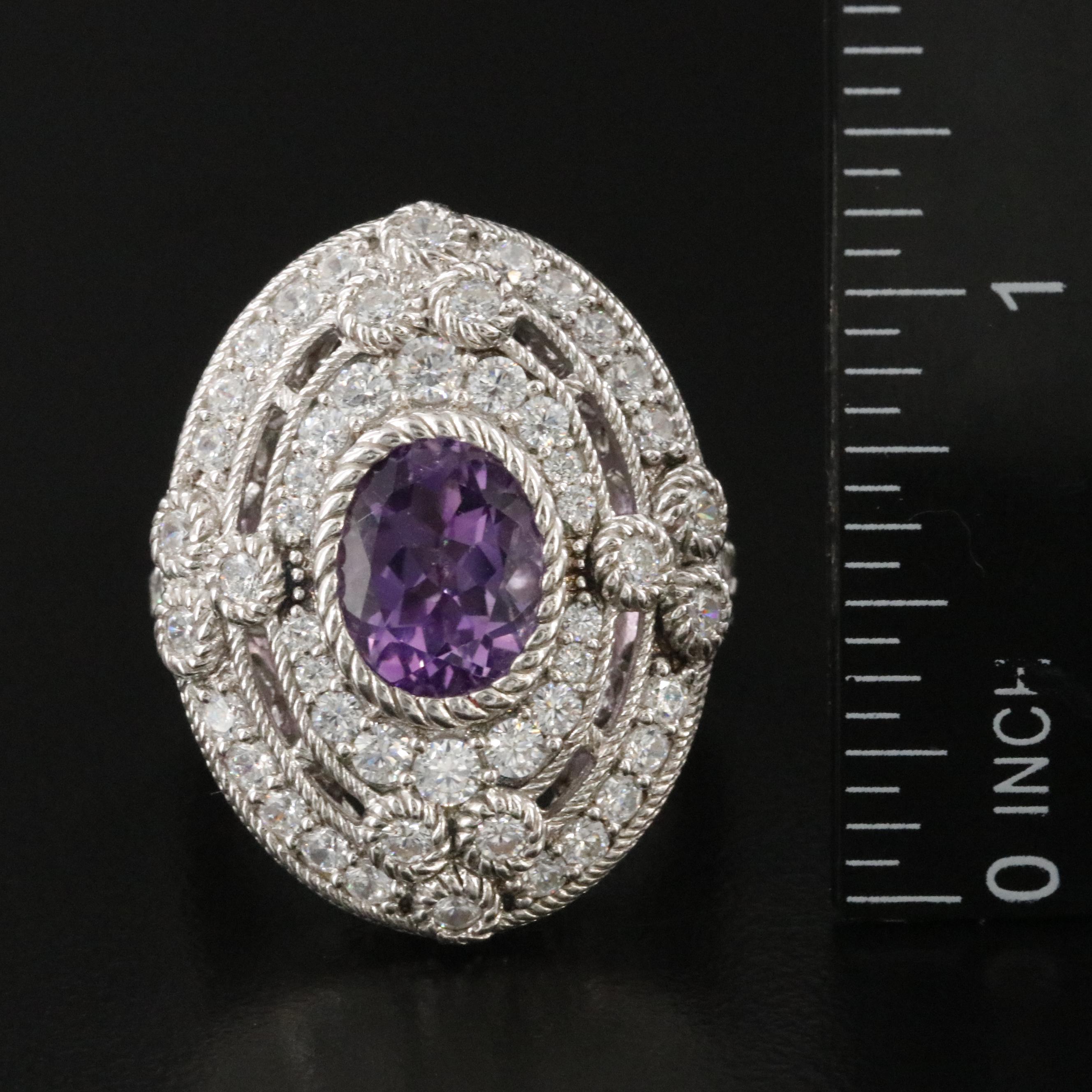 Judith Ripka Sterling Amethyst and CZ Ring