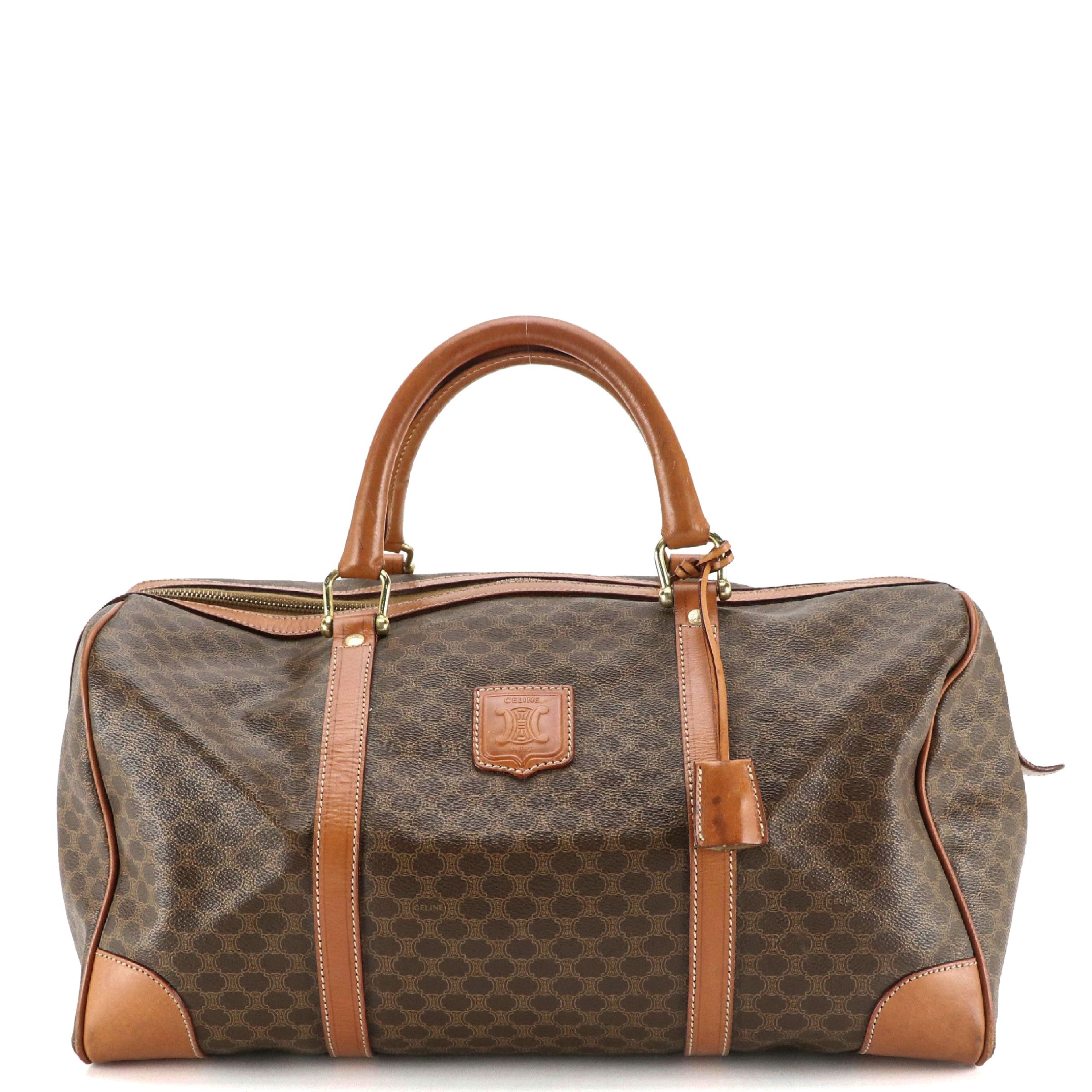 Celine Small Duffle Bag in Dark Brown Macadam Canvas and Leather Trim