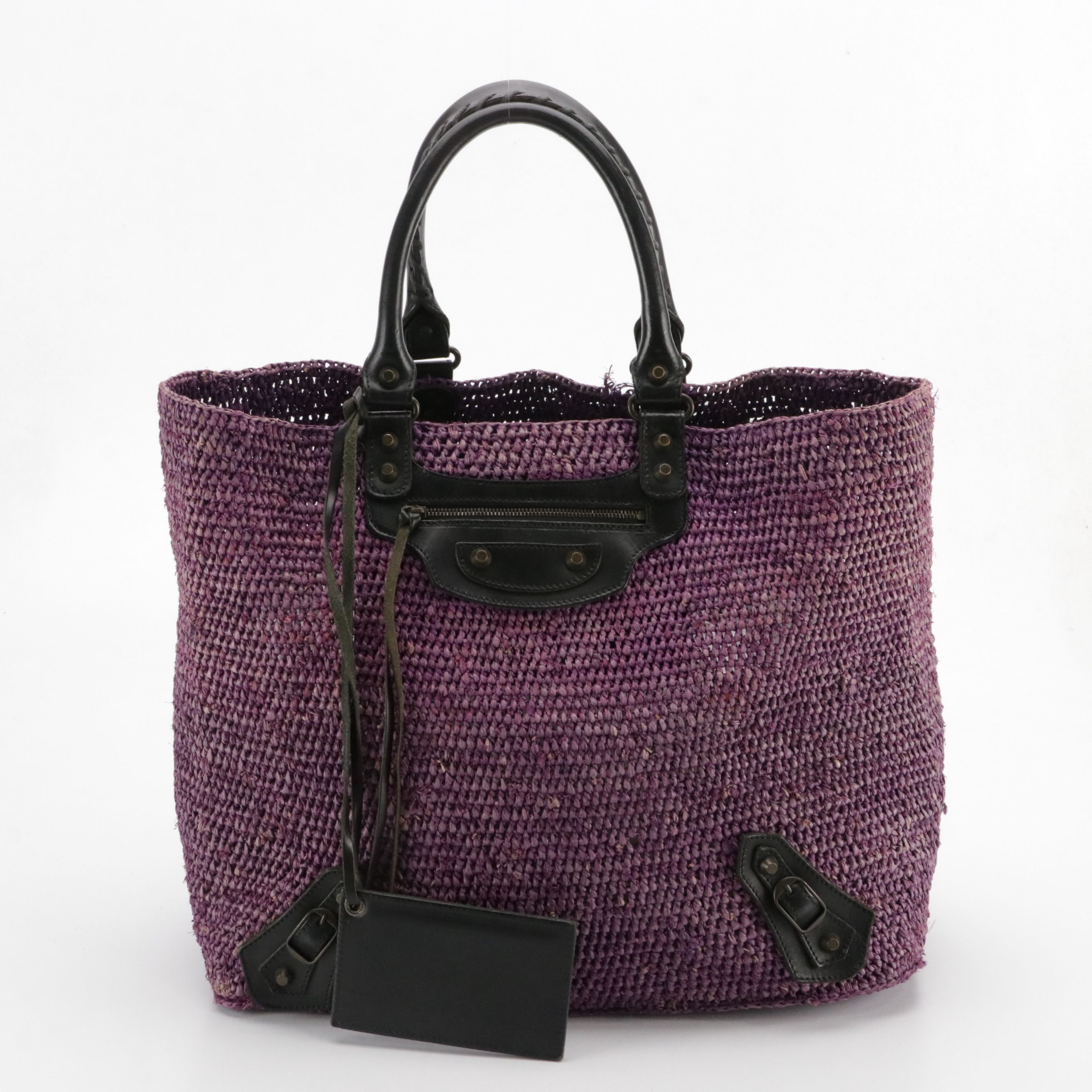 Balenciaga City Tote in Woven Raffia with Leather Trim and Classic Hardware