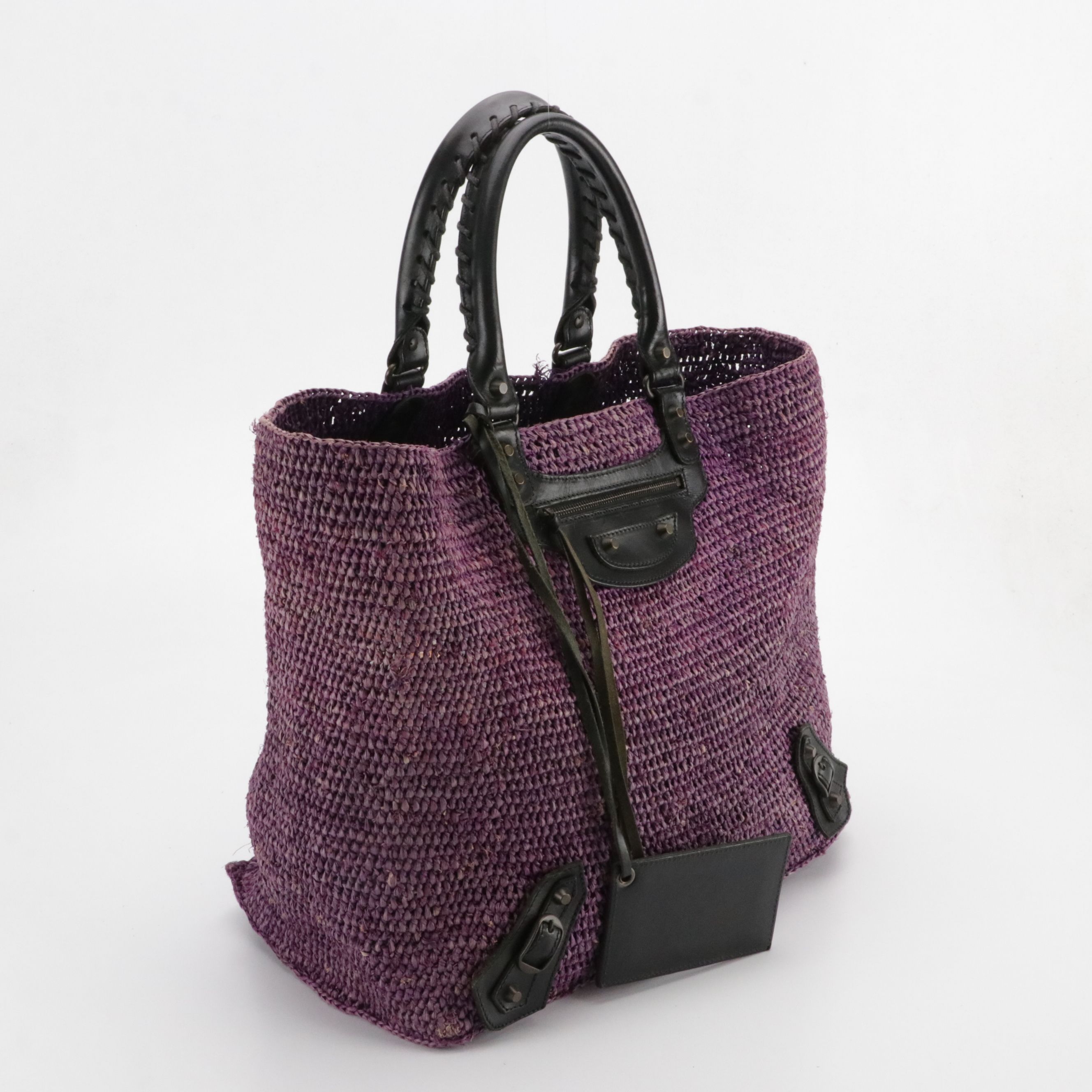 Balenciaga City Tote in Woven Raffia with Leather Trim and Classic Hardware