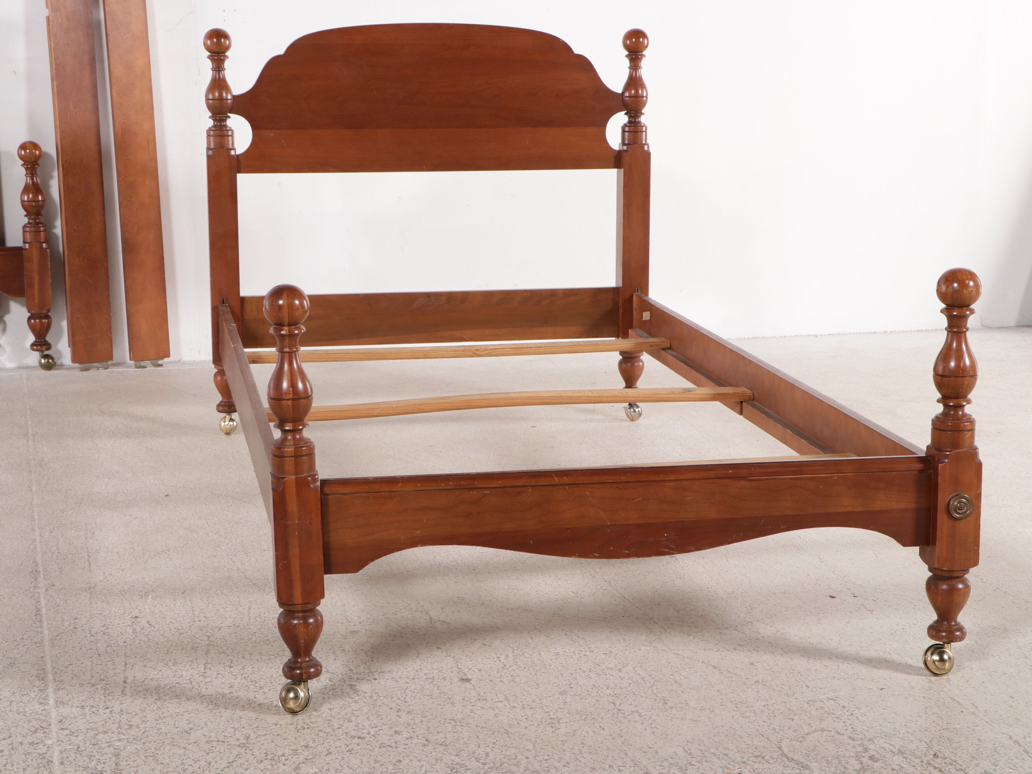 Pair of John Wanamaker Federal Style Cherry Twin Cannonball Bed Frames