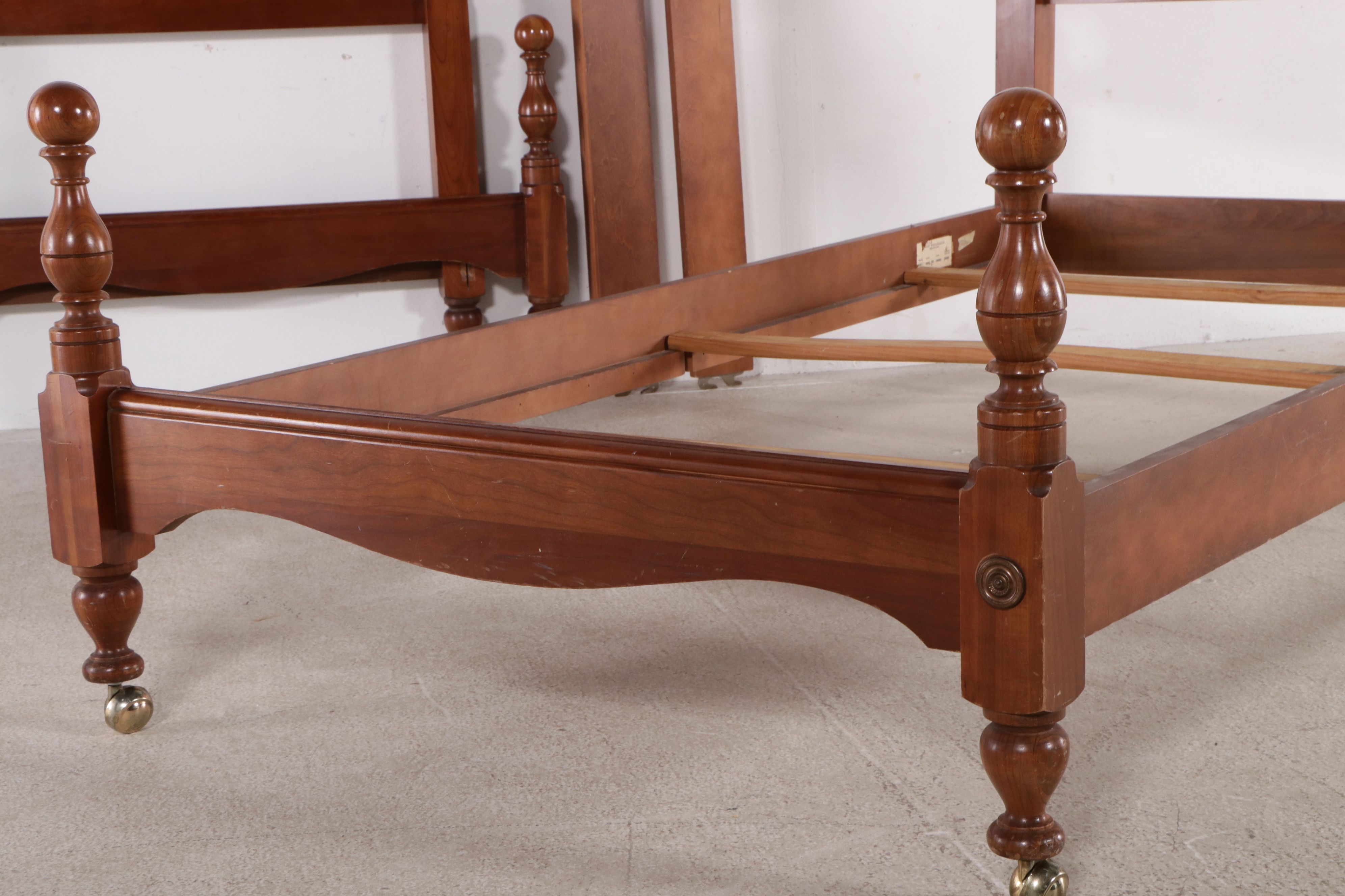 Pair of John Wanamaker Federal Style Cherry Twin Cannonball Bed Frames