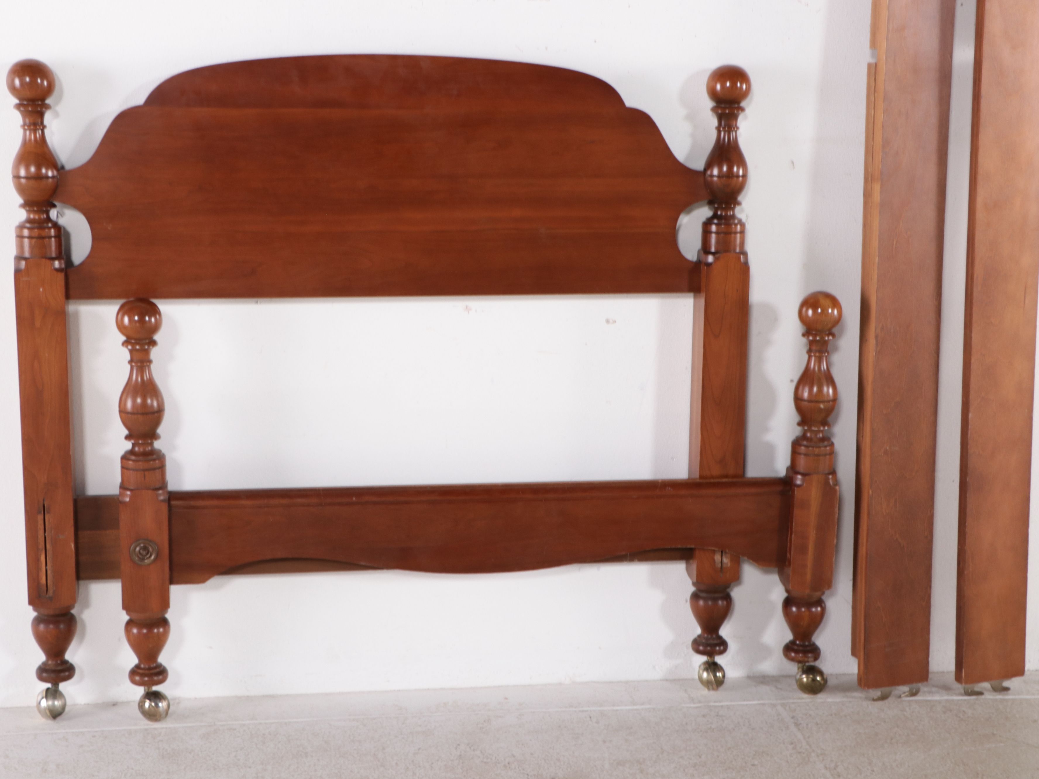 Pair of John Wanamaker Federal Style Cherry Twin Cannonball Bed Frames