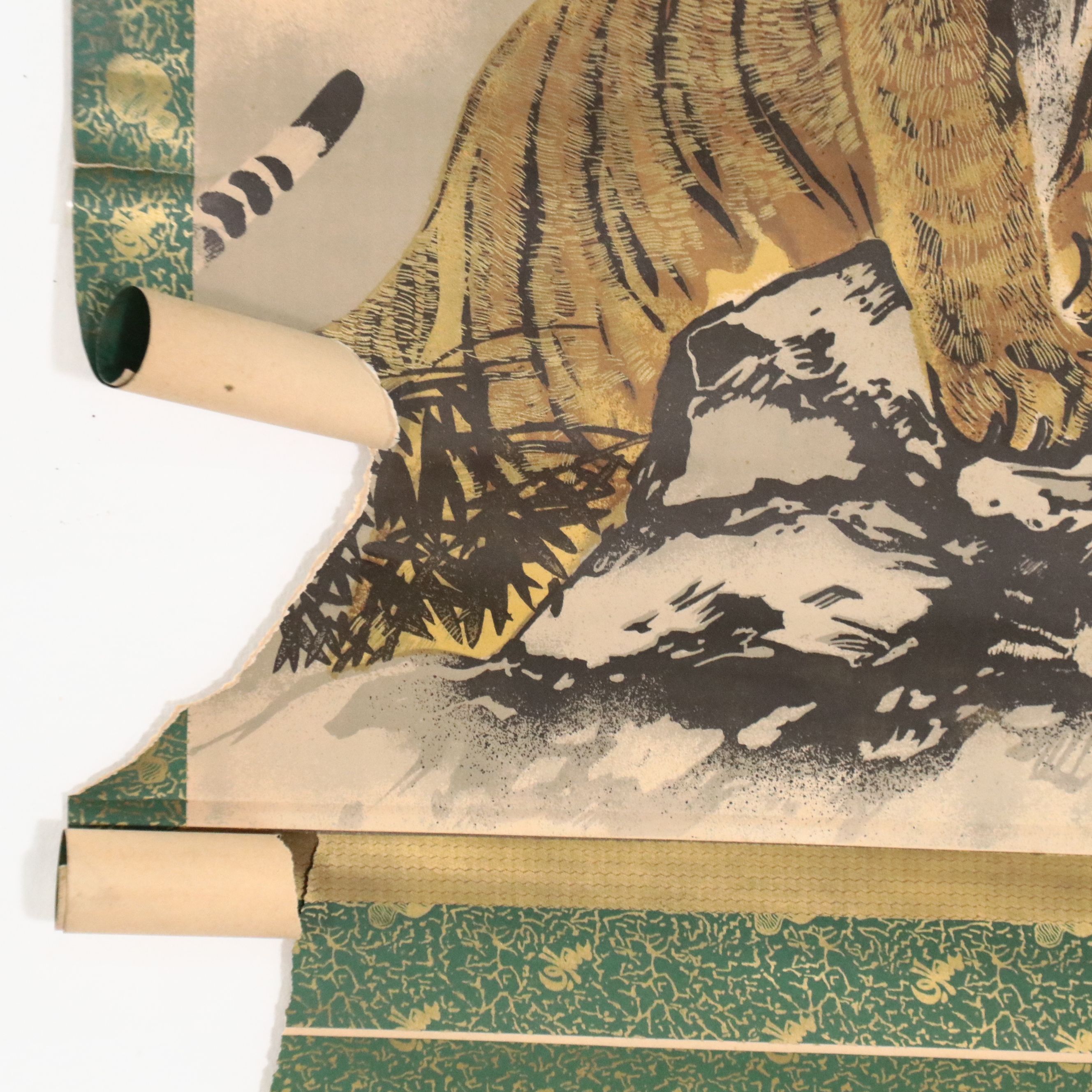 Chinese School Color Lithograph of Tiger on Scroll, Late 20th Century