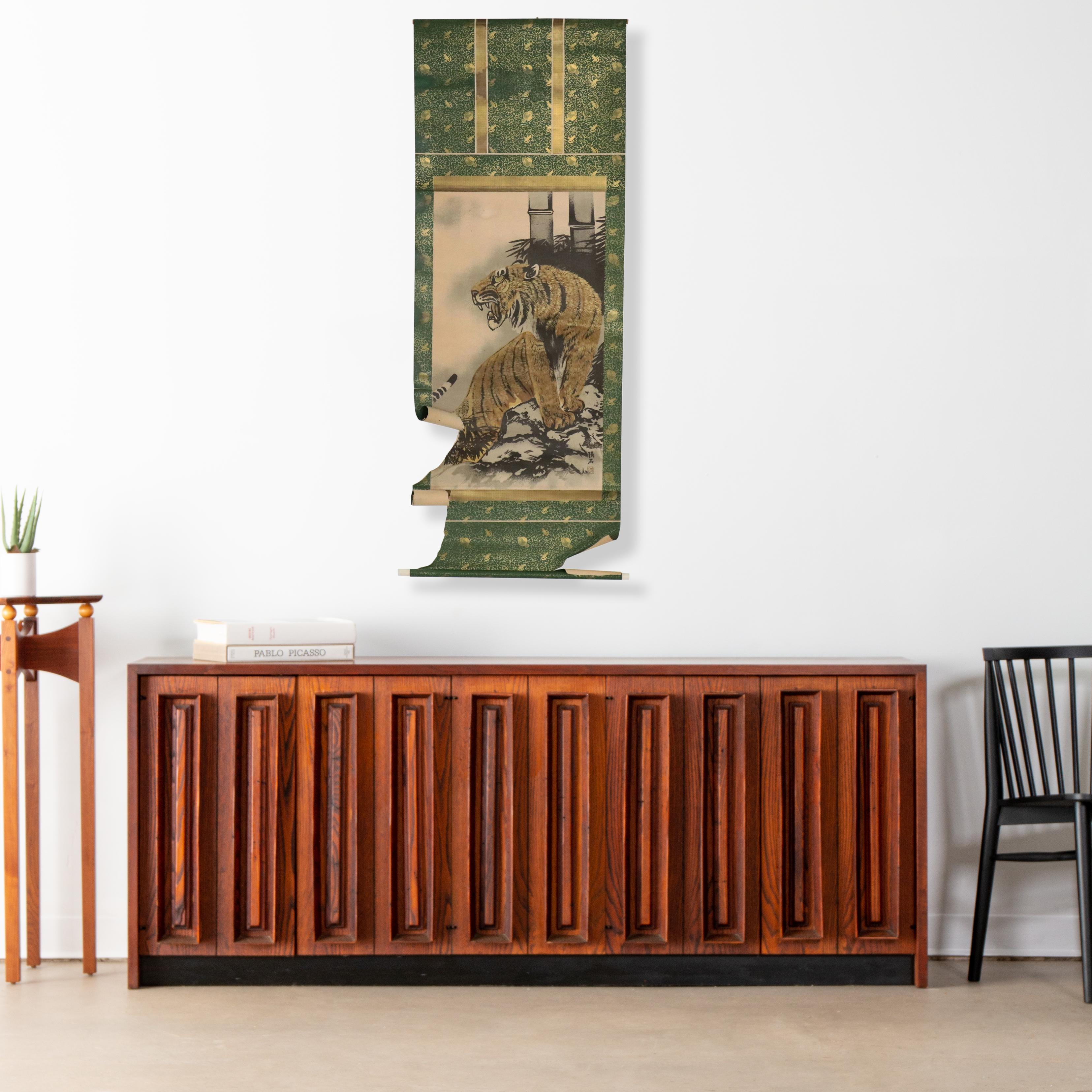 Chinese School Color Lithograph of Tiger on Scroll, Late 20th Century