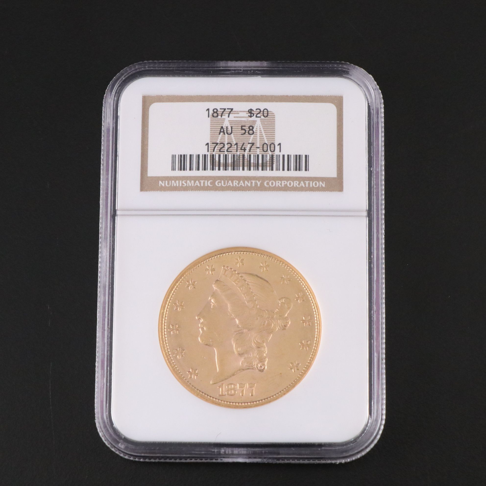 NGC Graded AU58 1877 Liberty Head $20 Gold Coin
