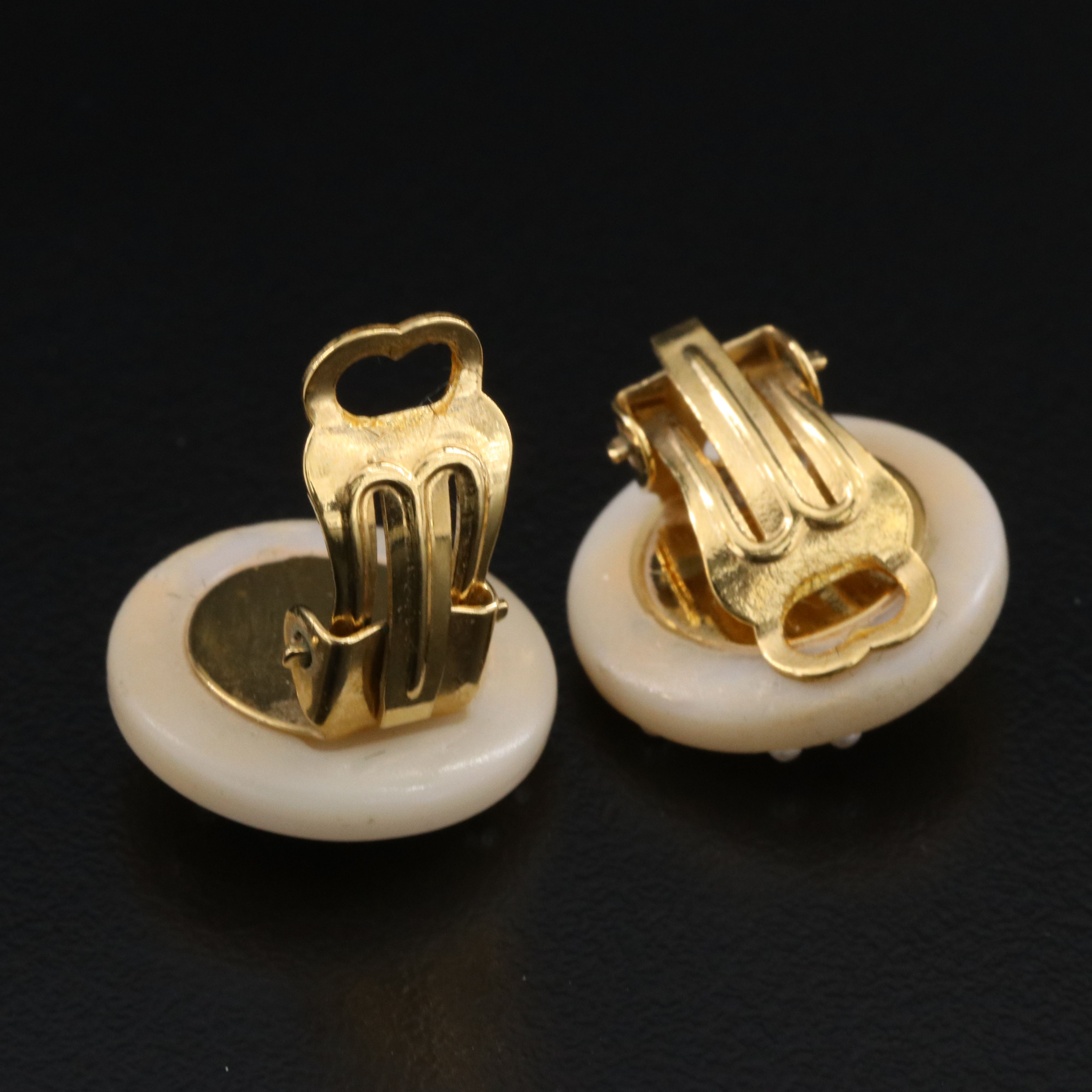 Chanel CC Cream Resin Button Clip Earrings