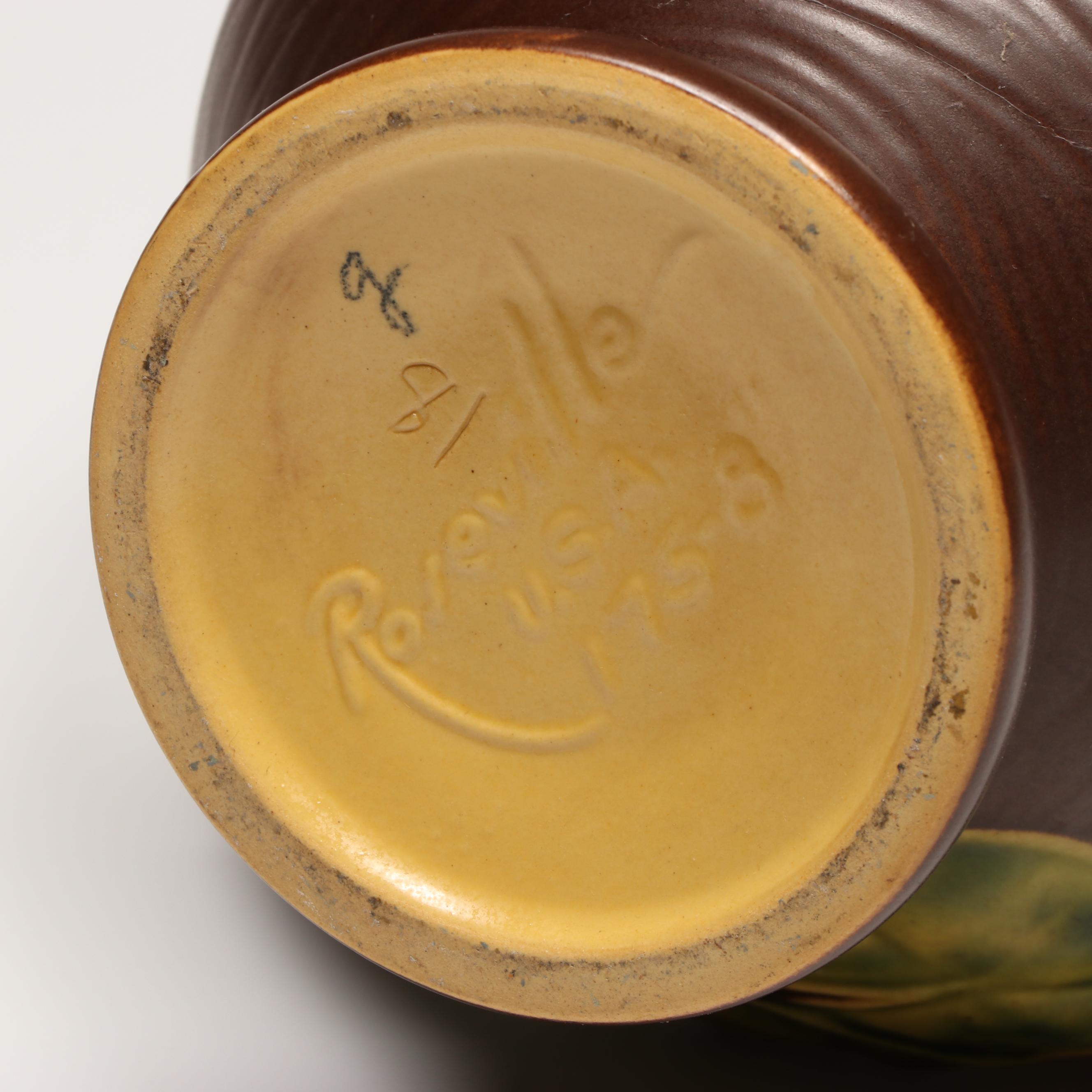 Roseville Pottery "Water Lily Autumn Brown" Handled Vase Pair