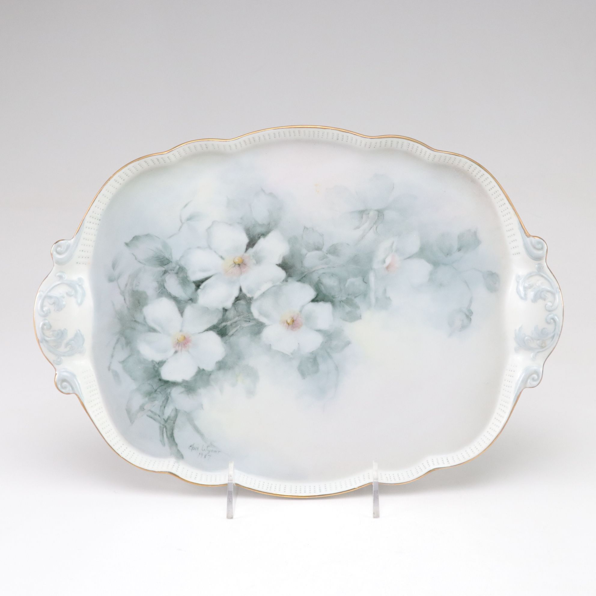 Hand-Painted Floral Porcelain Tray, Creamer, Olive Dish with Scoop, and More