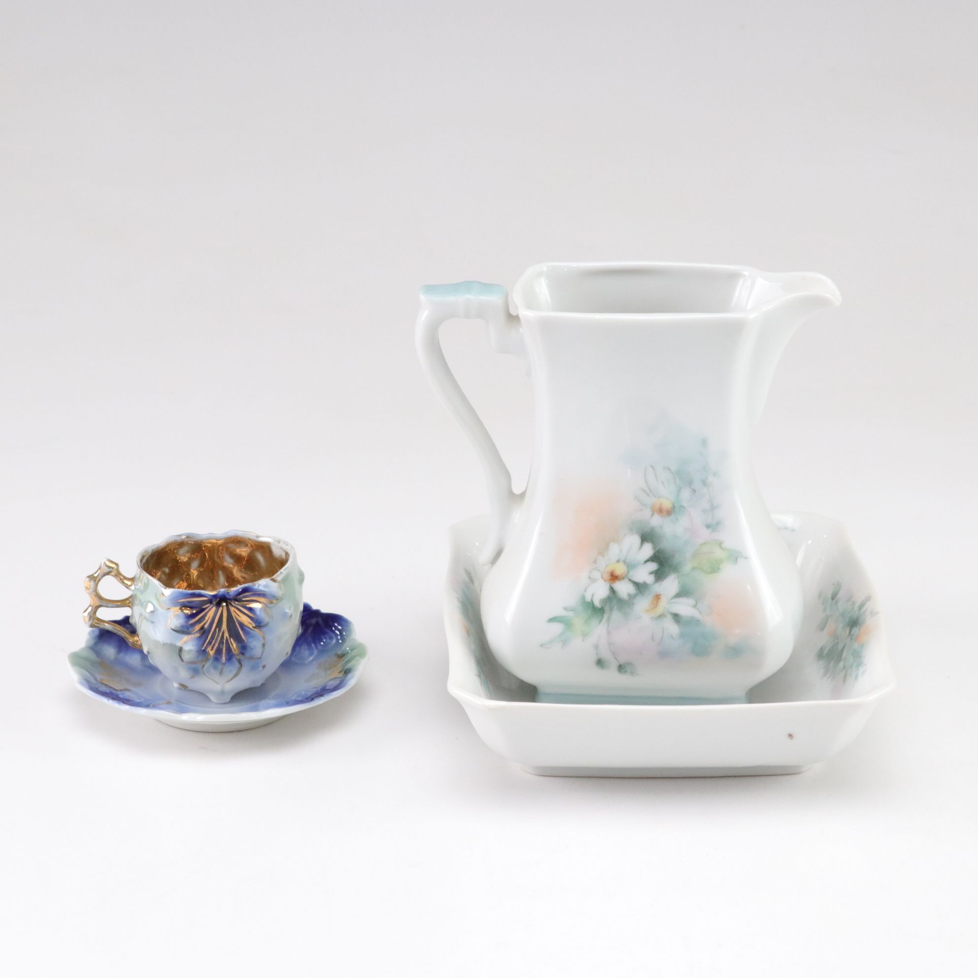 Hand-Painted Floral Porcelain Tray, Creamer, Olive Dish with Scoop, and More