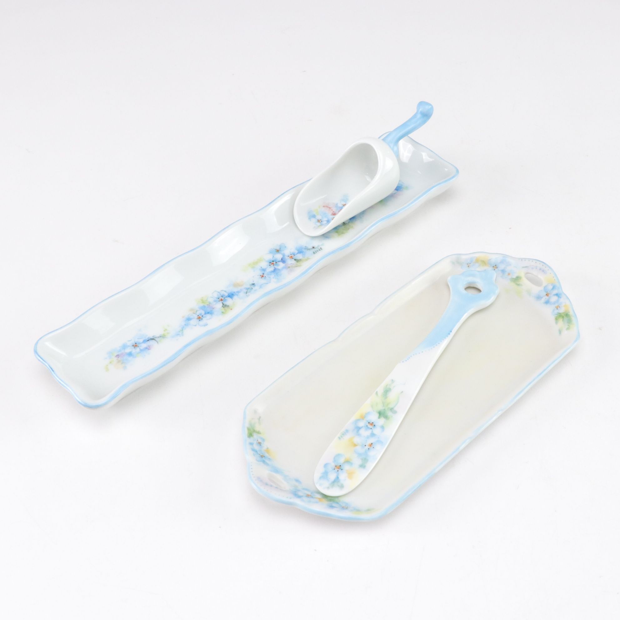 Hand-Painted Floral Porcelain Tray, Creamer, Olive Dish with Scoop, and More