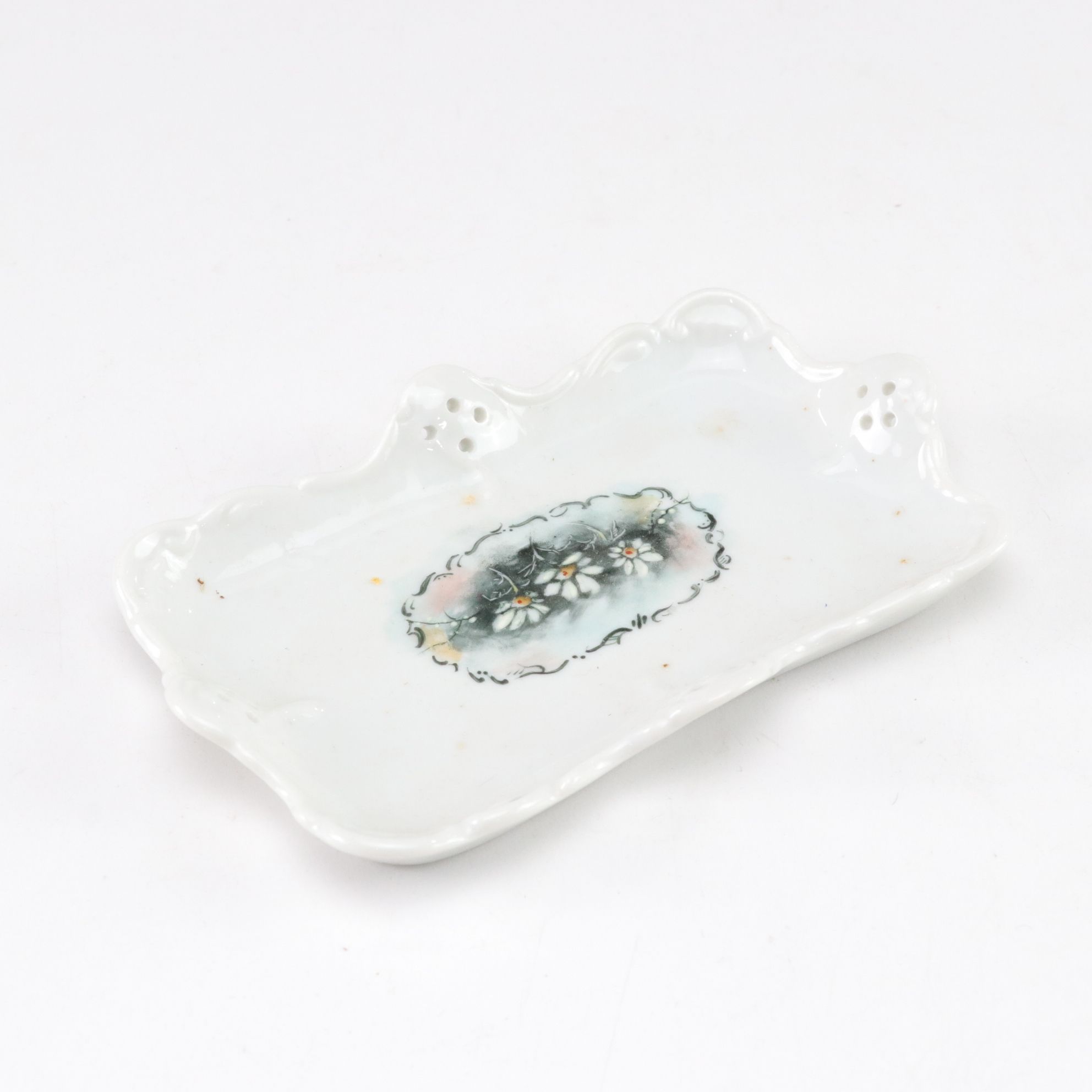 Hand-Painted Floral Porcelain Tray, Creamer, Olive Dish with Scoop, and More