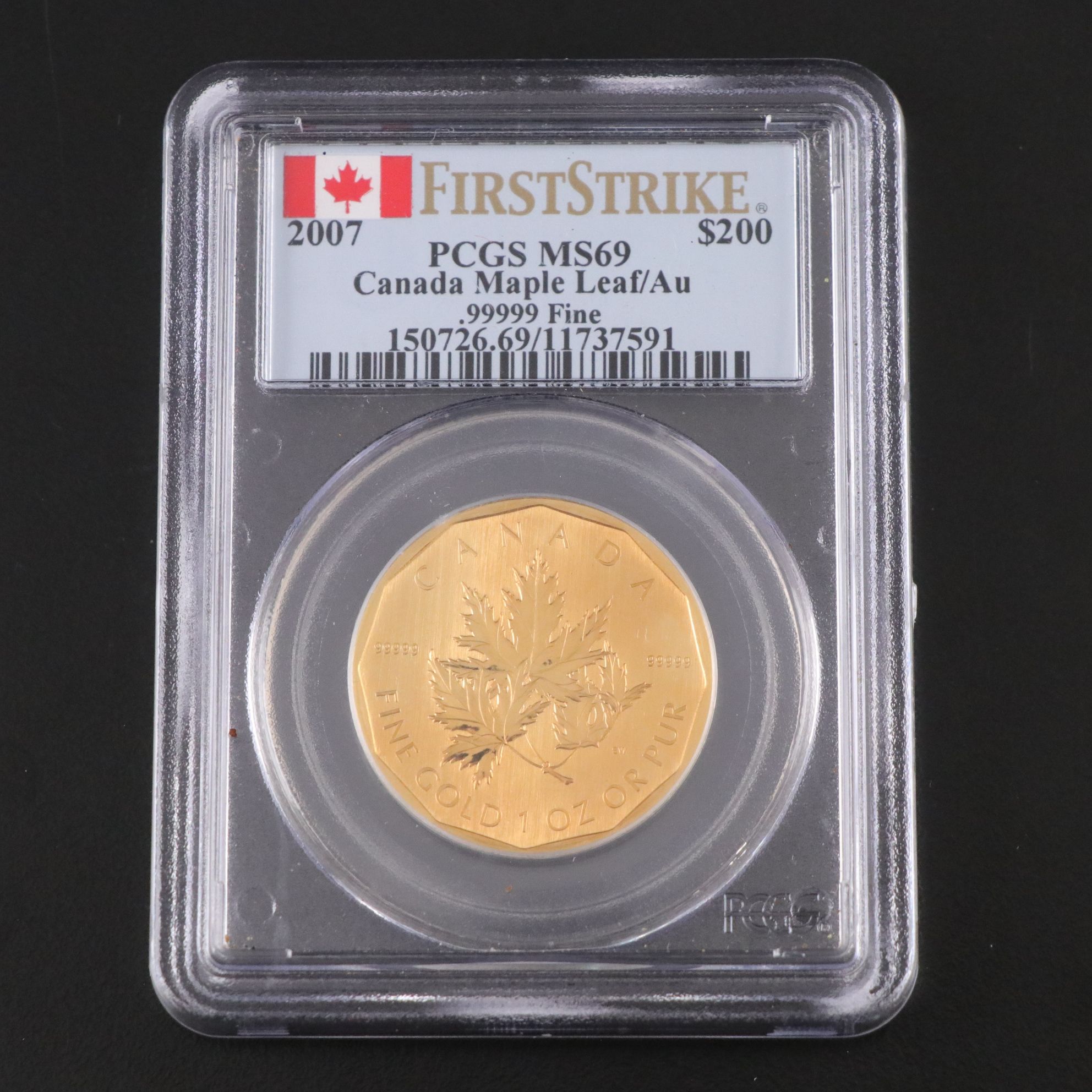 PCGS MS69 "First Strike" 2007 Canada Maple Leaf $200 Gold Coin