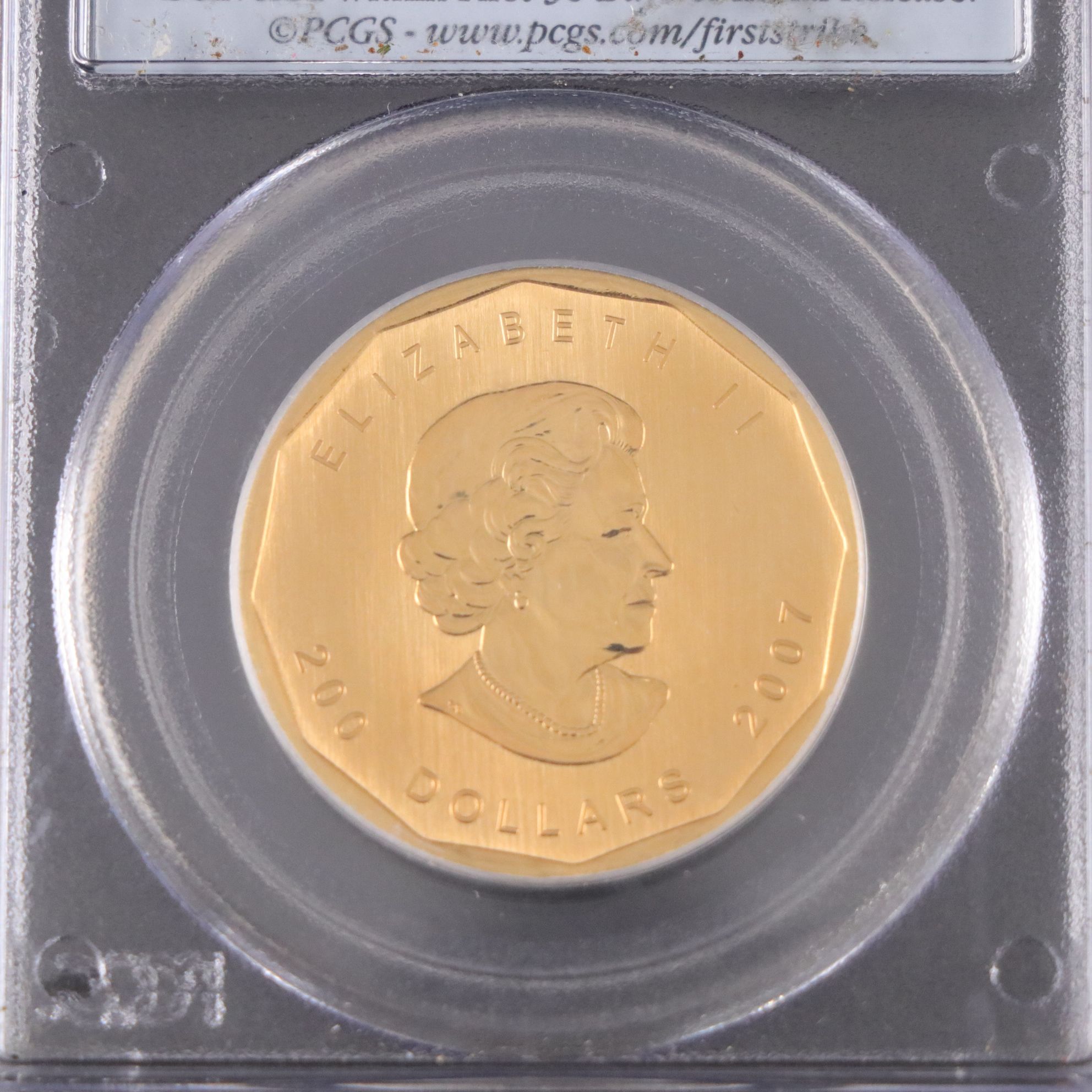 PCGS MS69 "First Strike" 2007 Canada Maple Leaf $200 Gold Coin